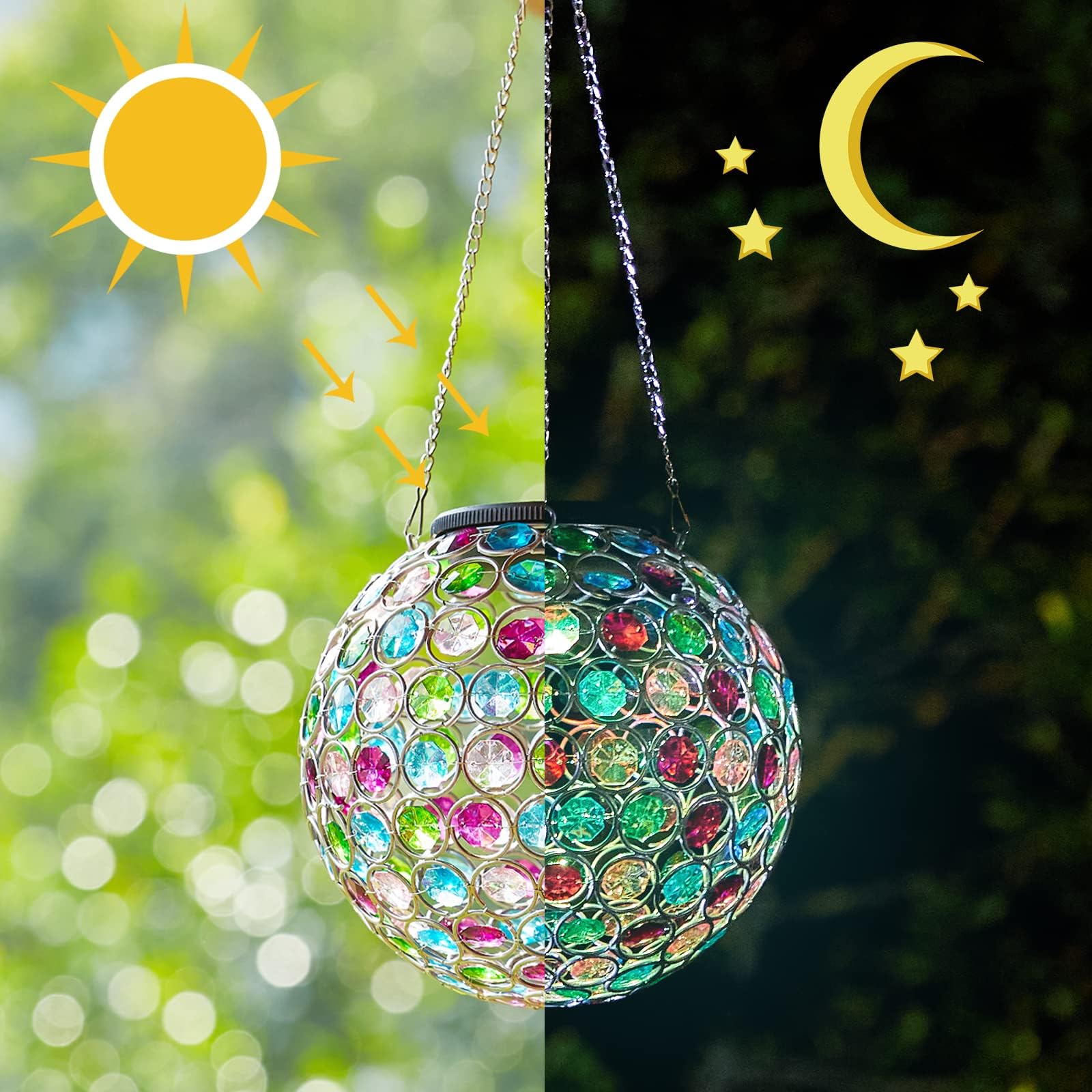 Sunnypark Solar Hanging Lantern - Color Changing Led Waterproof Crystal Globe Light For Garden