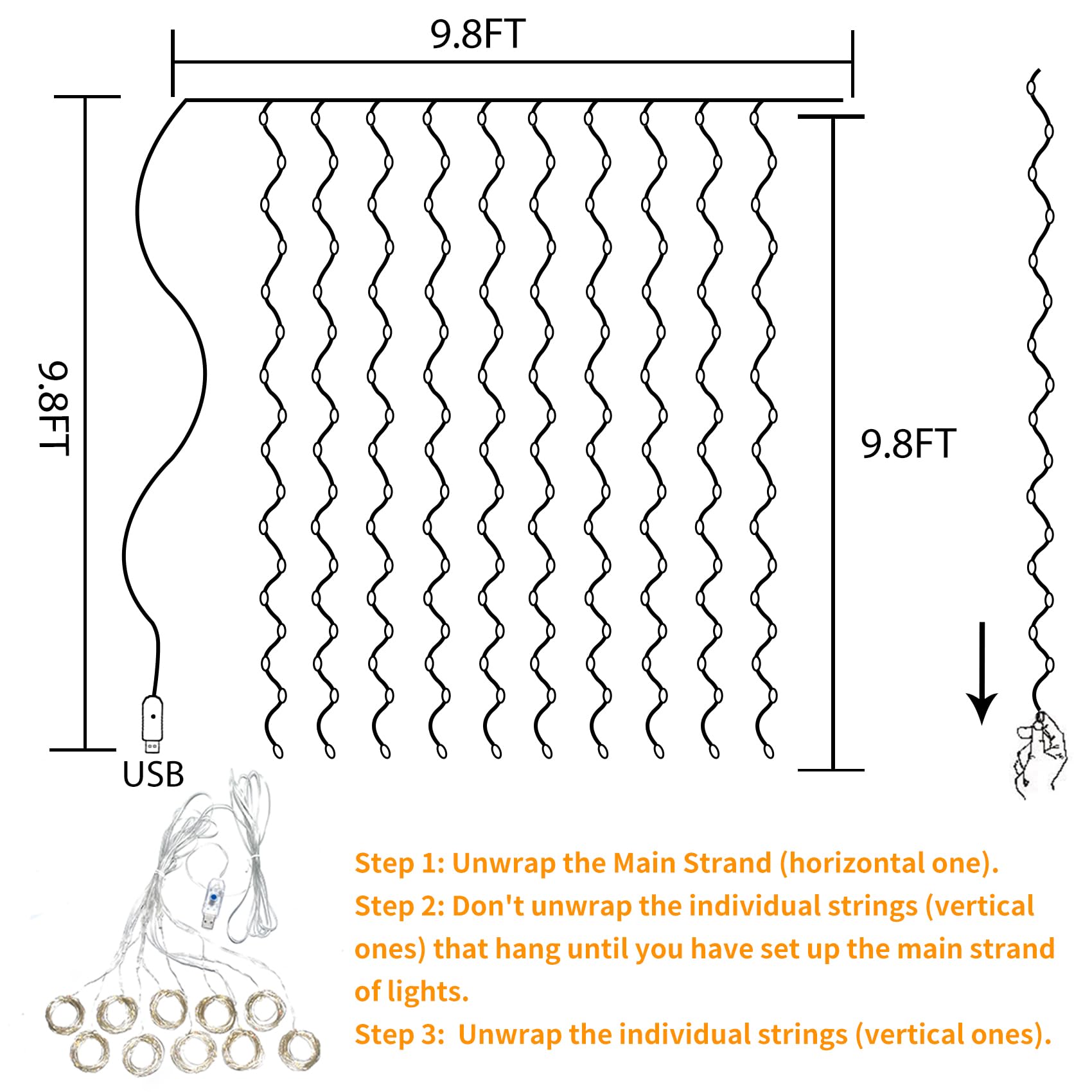 ALENEY Fairy Curtain Light for Bedroom, 300 LED 9.8ft x 9.8ft USB 8 Modes Fairy Lights for Wedding Party Home Garden Indoor Outd
