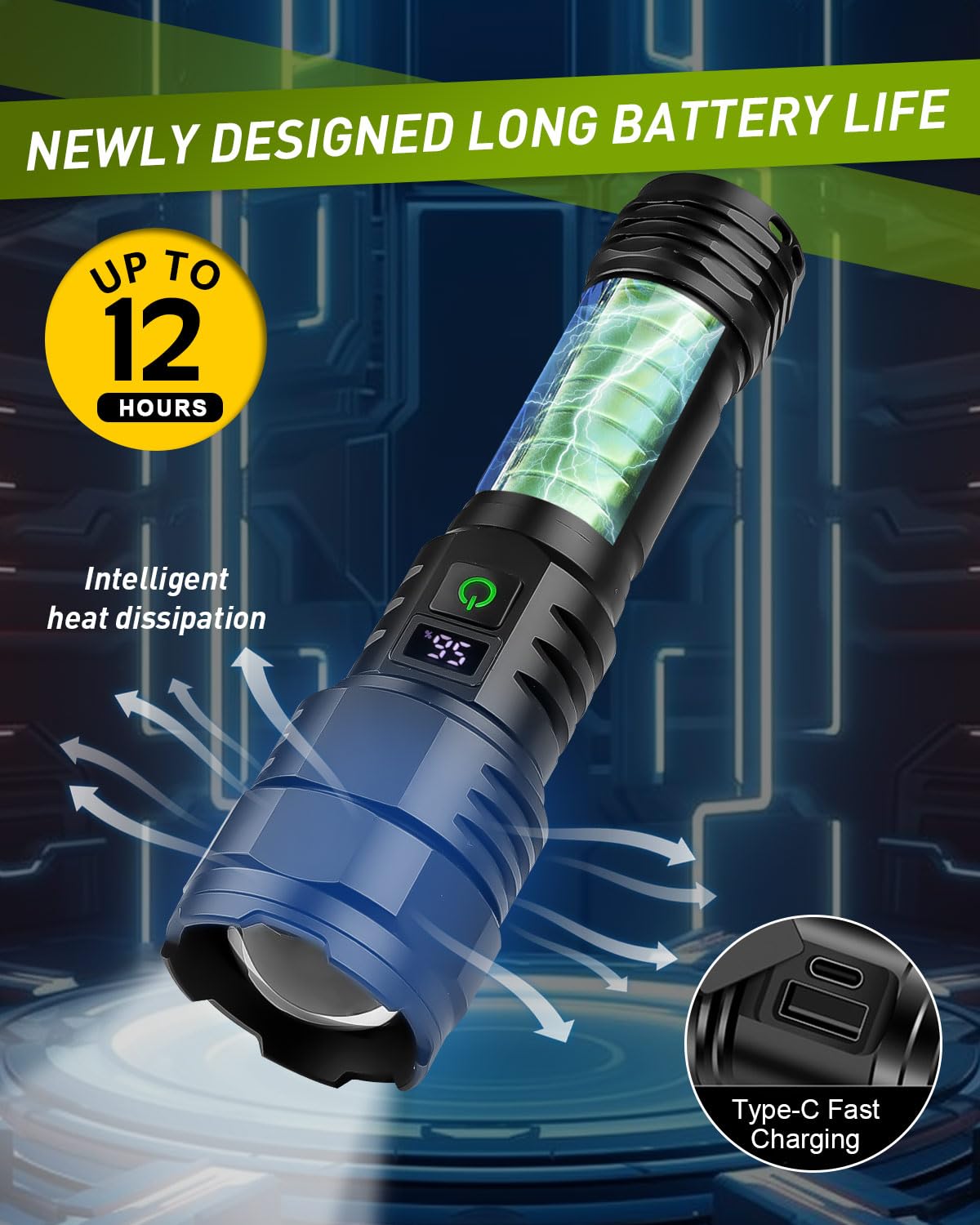 Voph Rechargeable Flashlight, 20000 High Lumens Super Bright Flashlights, 5 Modes Xhp 70.2 Waterproof High Powered Led Tactical