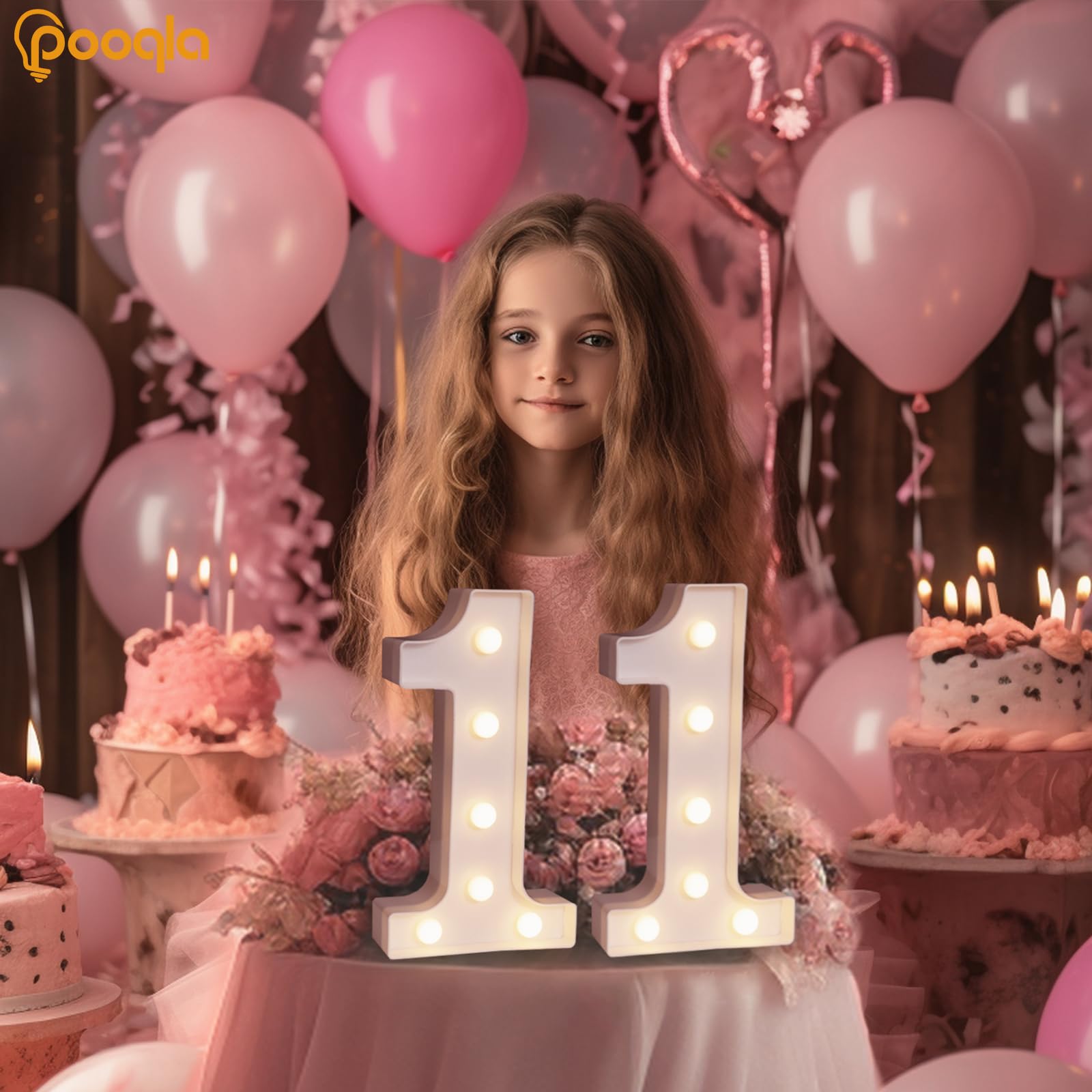 Pooqla Decorative Led Light Up Number Letters, White Plastic Marquee Number Lights Sign For 11Th Birthday Party Wedding Decor Battery Operated Number (11)