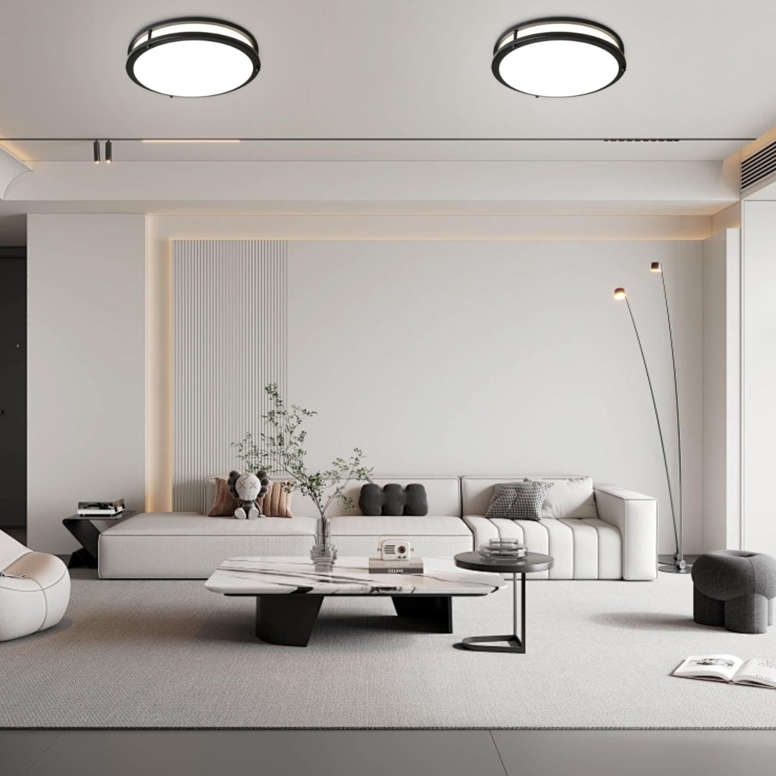 Elekeed 2-Pack Ceiling Light Fixture Black 36W, 13 Inch Flush Mount Light Fixtures 3600Lm, Modern Ceiling Light No Flicker, 5000