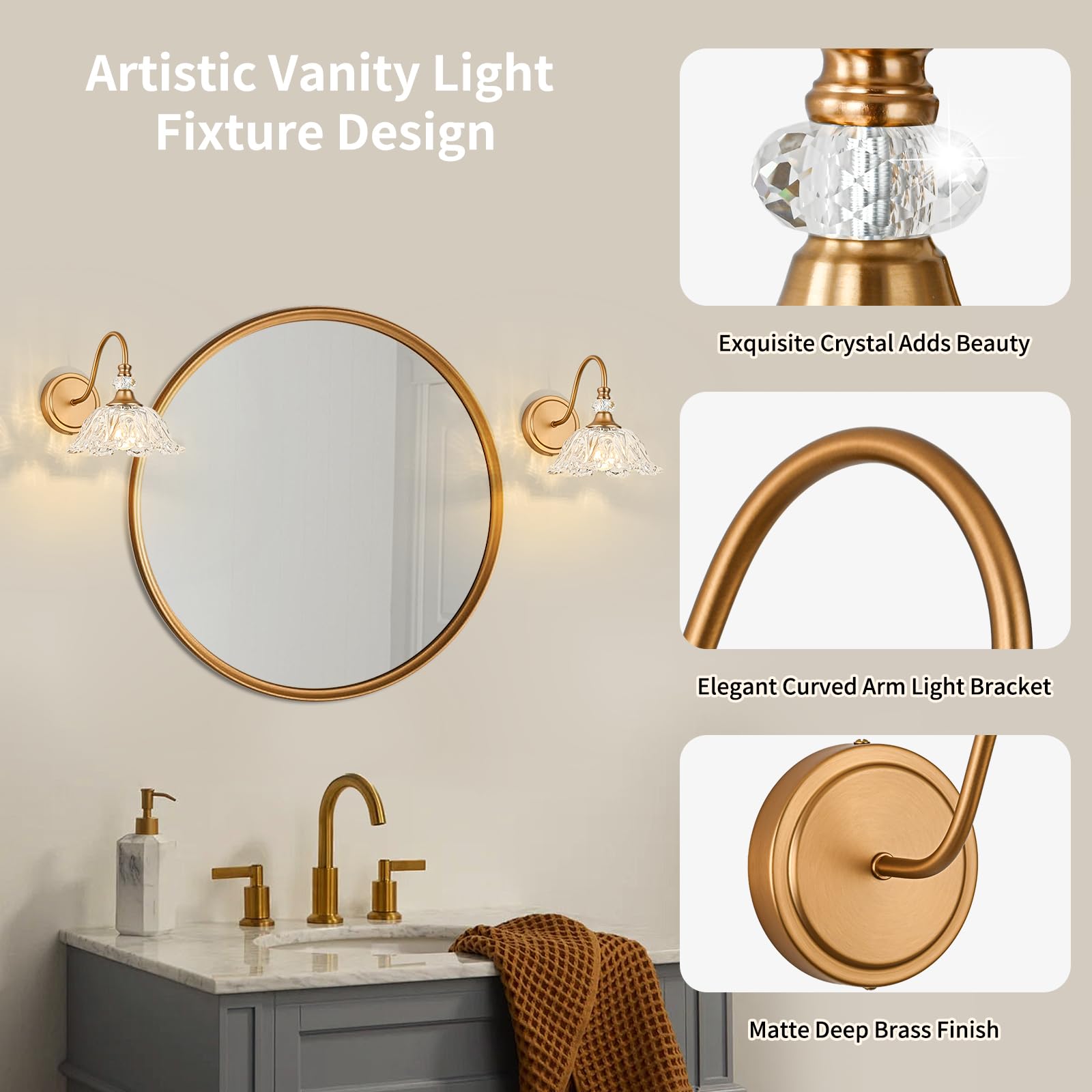 Sunkryster 1 Piece Vintage Wall Sconce With Floral Clear Glass Shade  Matte Deep Brass Finish Wall Mount Lighting For Bathroom Vintage Bathroom Vanity Light Fixture