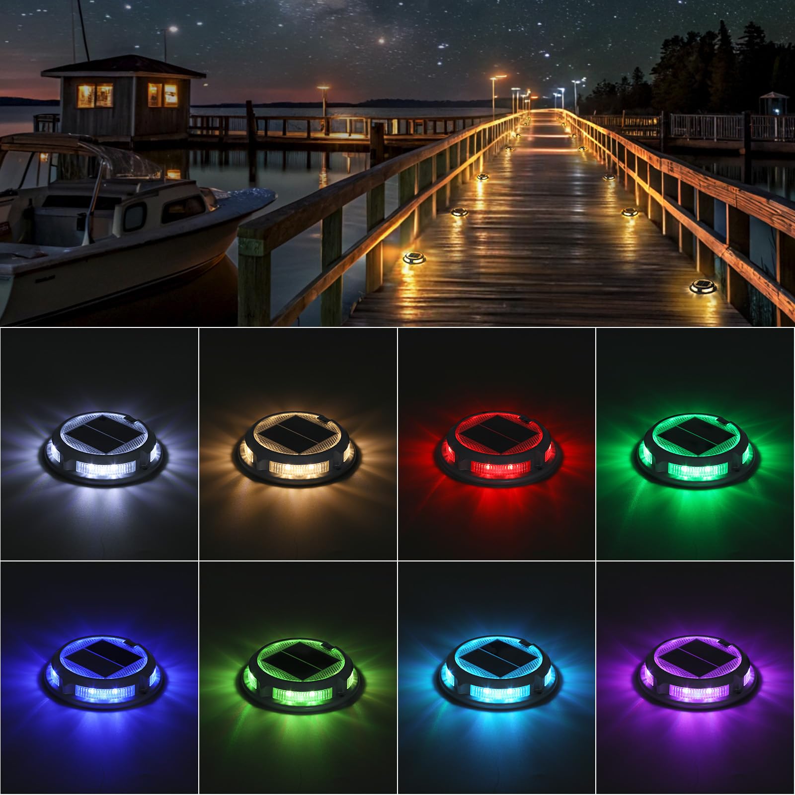 Solar Driveway Lights Outdoor 12 Pack, RGB Colors Solar Deck Lights Outdoor Waterproof IP68, Solar Dock Lights Driveway Marker f