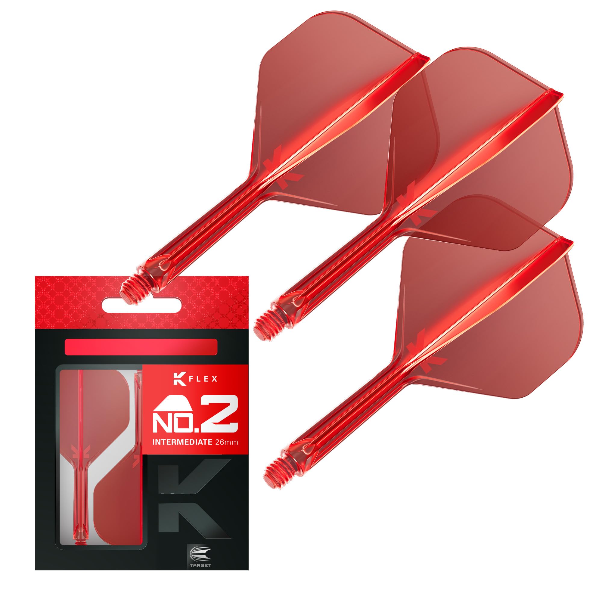 Target Darts K Flex Integrated Dart Flights And Shafts  No.2 Red (Intermediate) | Pack Of 3 K-Flex - No2  Kflex All In One Moulded Dart Flight & Stem | Professional Dart Accessories