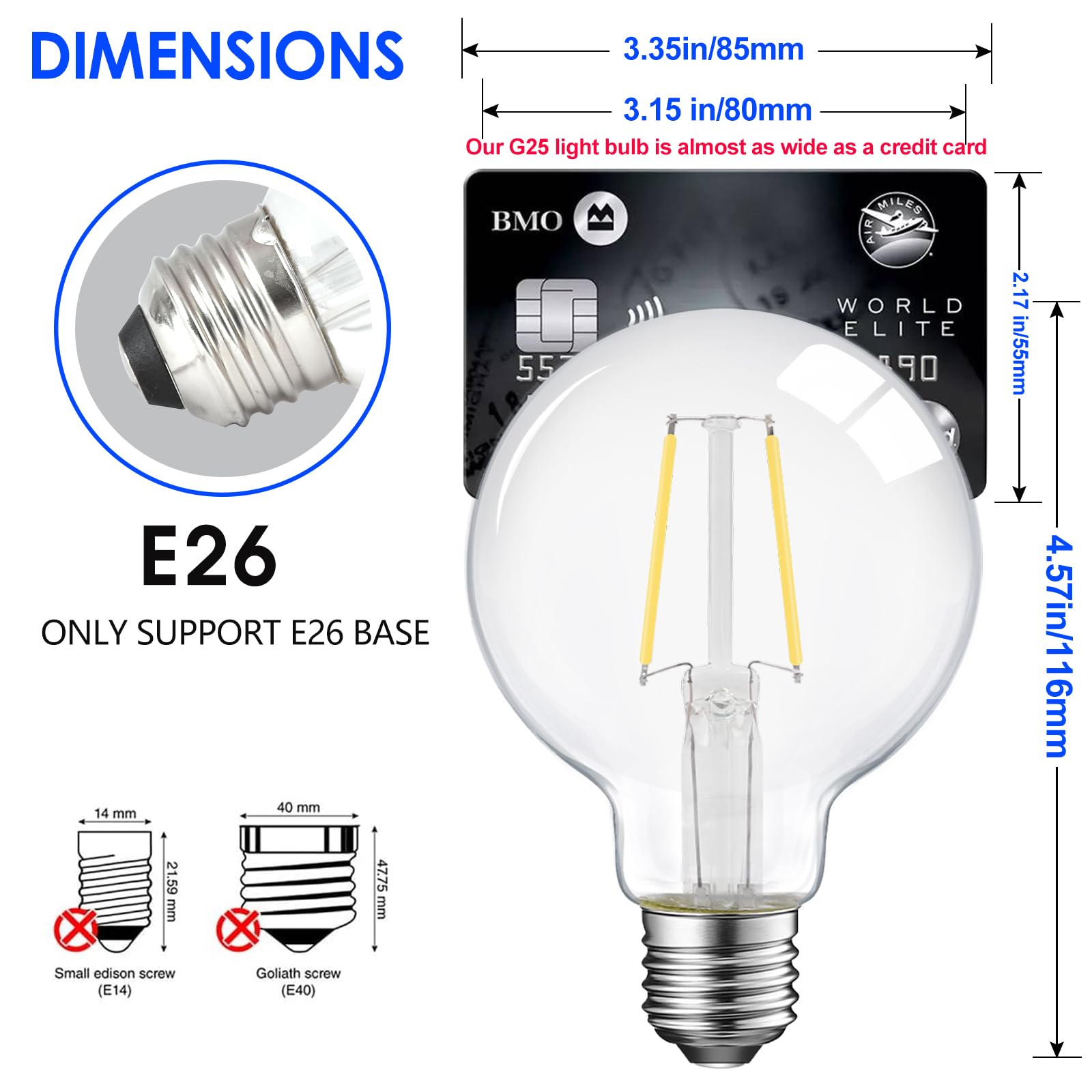 Energetic Led Edison Light Bulb, 5W Dimmable, G25 Globe Shape, Clear Glass, 60W Equivalent, 4000K Cool White, 500Lm, G80 Christm