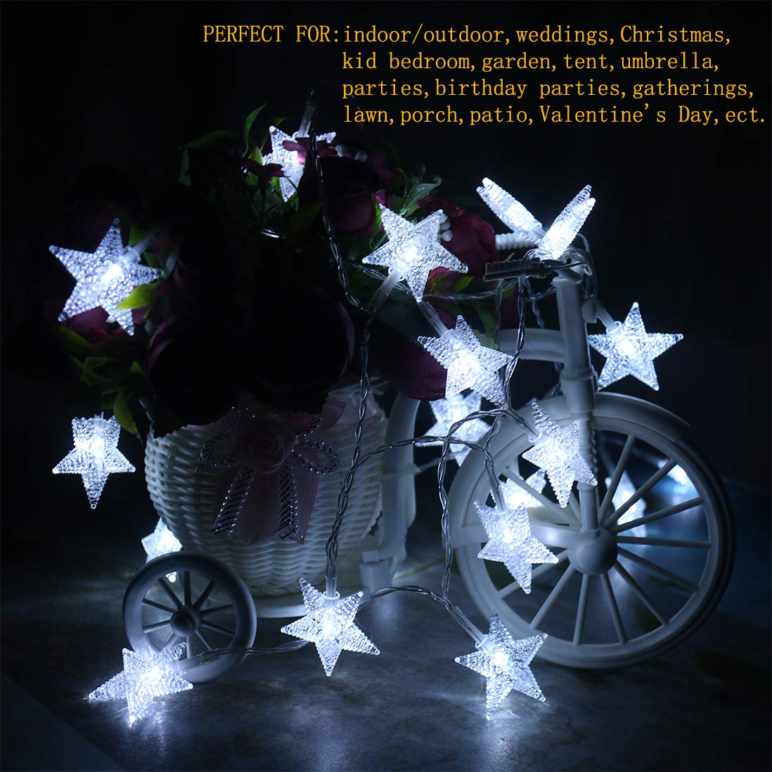 Xingpold LED Star String Lights, 50 Waterproof Fairy Lights, 16.4 Feet, Battery Operated, White, for Indoor/Outdoor Use