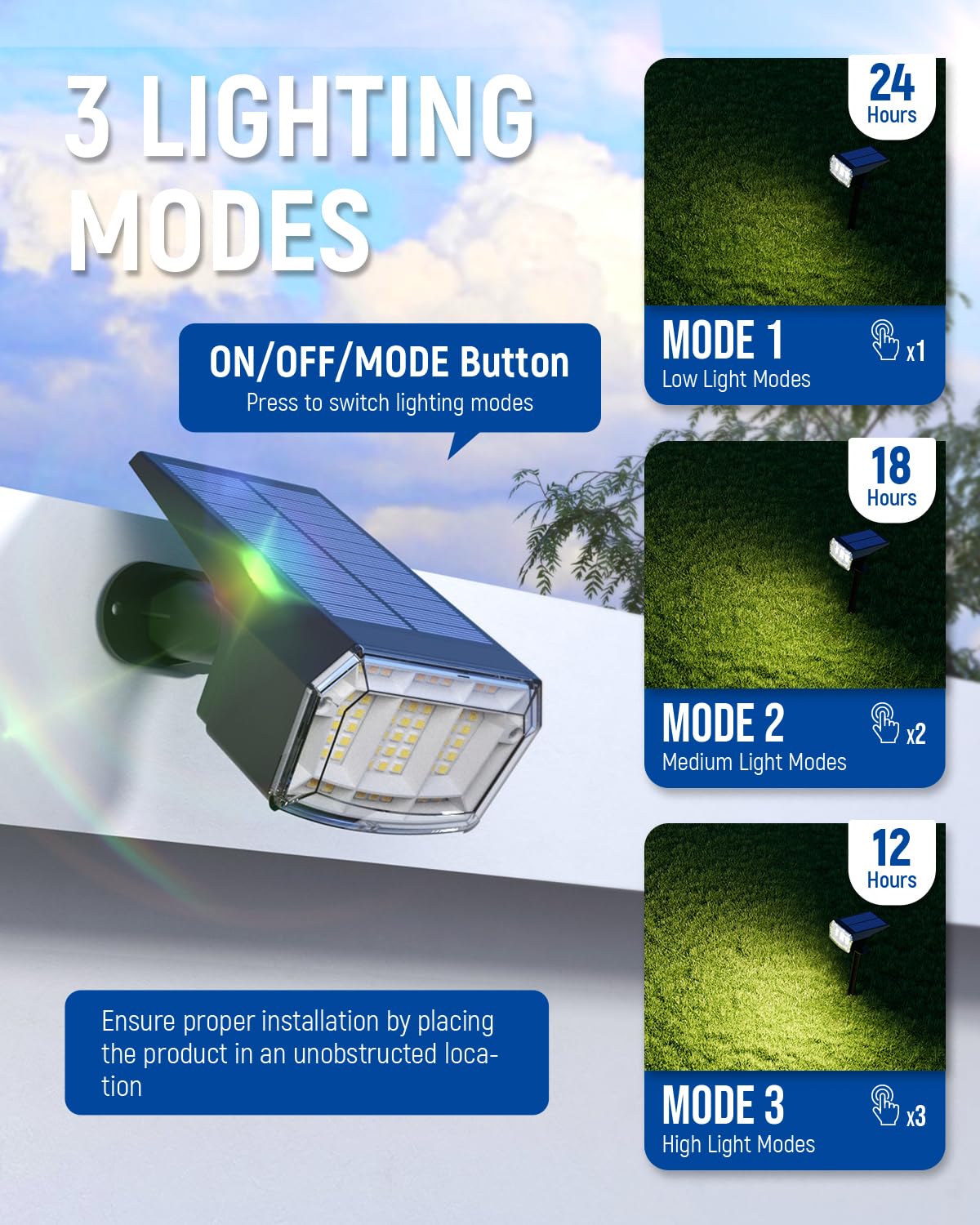 Auderwin Solar Spotlights - 63Led Outdoor Solar Lights, 3 Pack, Ip65 Waterproof, Warm Light