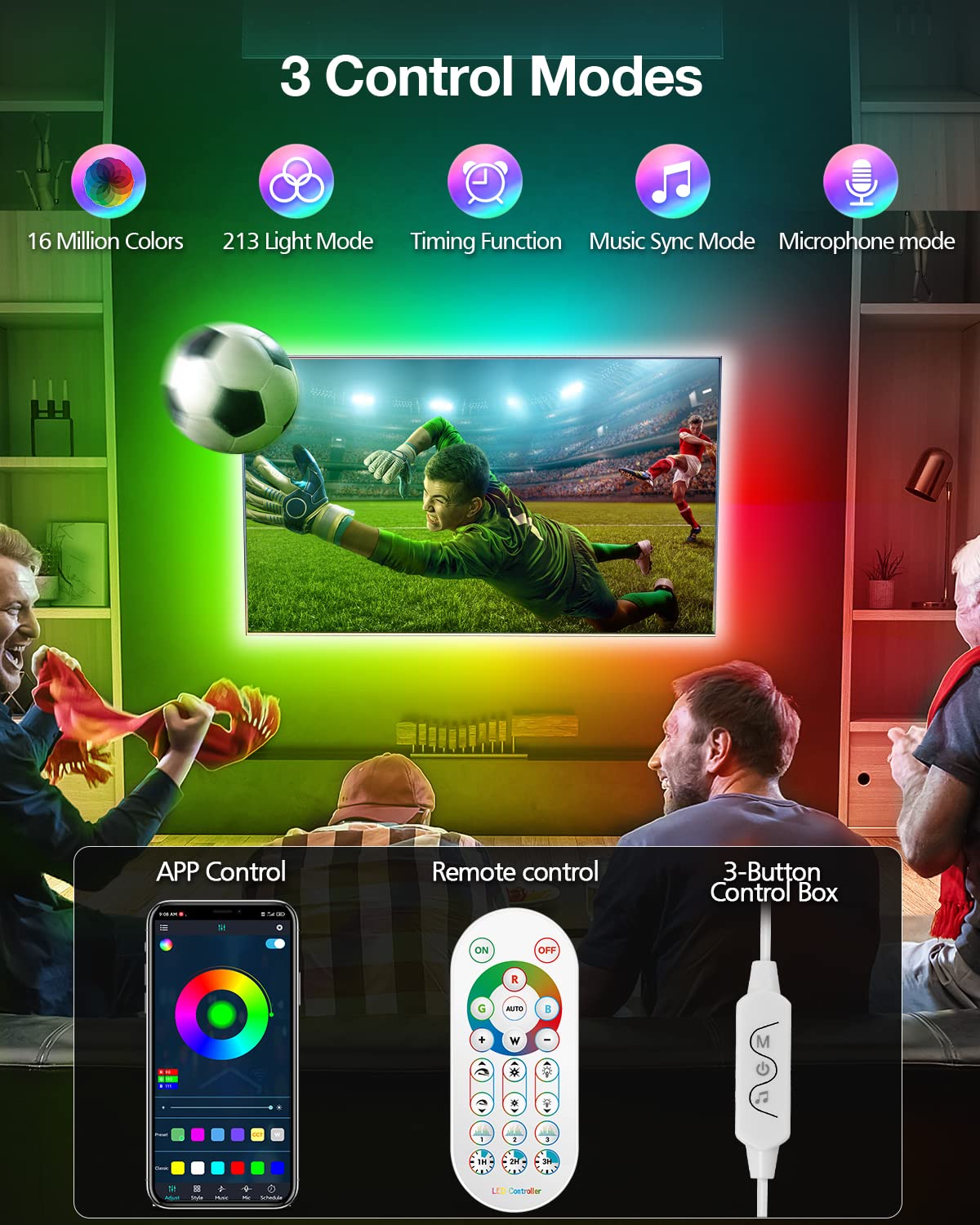 Daymeet Tv Led Backlight, 16.4Ft Led Lights For Tv For 45-85 Inch Tv Led Strip Lights Backlight Icrgb Rainbow Color Changing Tv