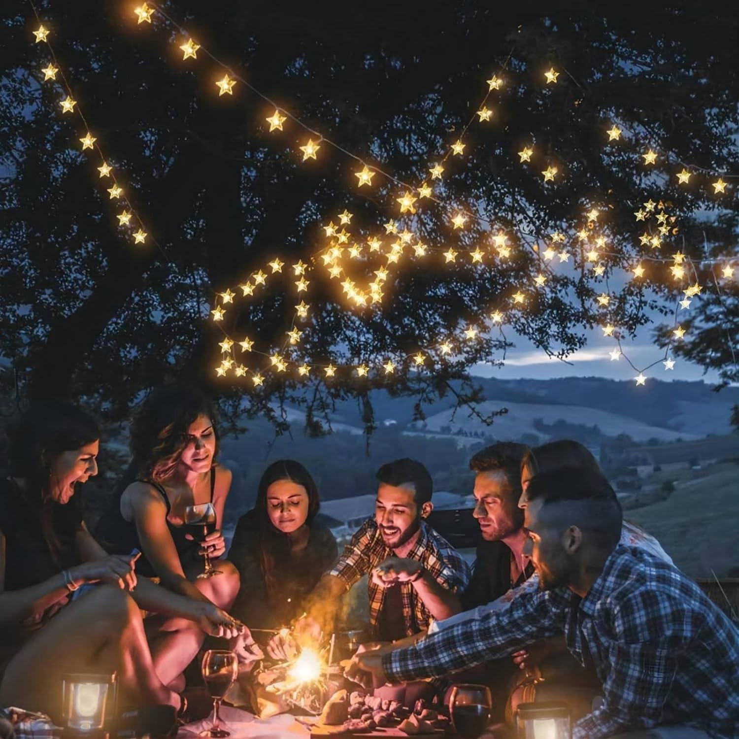 Christmas Star String Lights, 20 Ft 40 Led Battery Operated 8 Modes Timer Warm White Twinkle Lights Hanging Fairy Light For Bedroom Room Office Party Home Indoor Outdoor Xmas Decor Tree Decorations