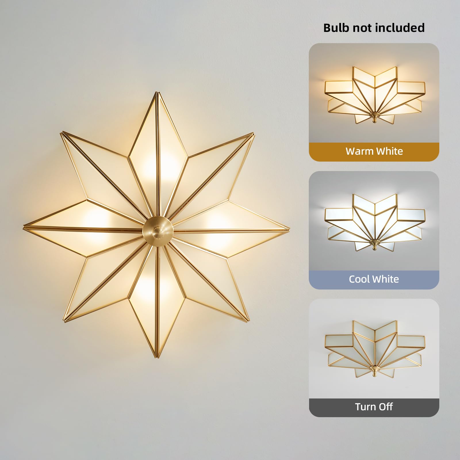 Mazu house Gold Star Flush Ceiling Light - Brass Glass - 19.5 Inch - Art Deco Mid Century Modern - Model DDXD07-TB-480