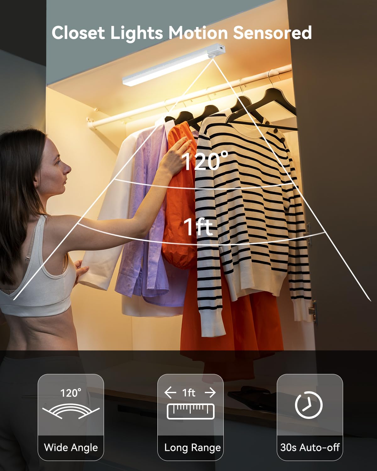 Rihvy Under Cabinet Lighting 4 Inches Rechargeable Motion Sensor Light Indoor, 3 Color Dimmable Closet Light Battery Operated, U