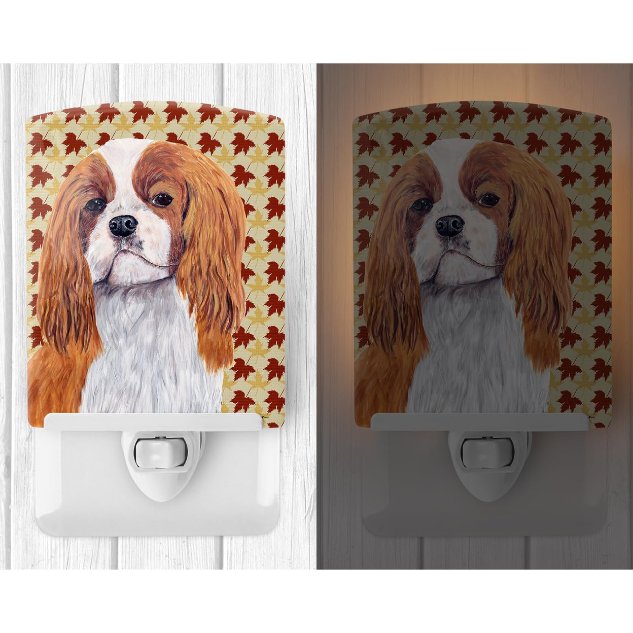 Carolines Treasures Ceramic Night Light, Cavalier Spaniel Fall Leaves, UL-Certified, 6x4x3in, Multicolor, Model SC9232CNL