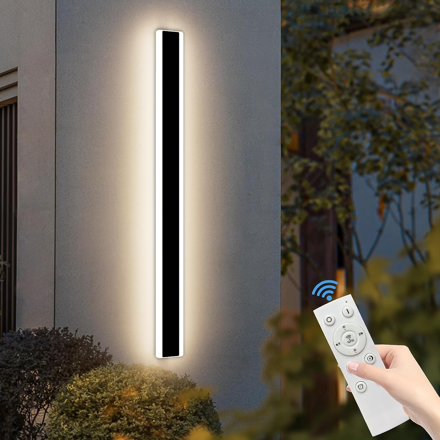 Mikeru Modern Outdoor Wall Light, 3000k-6000k Dimmable Outdoor Wall Sconce 31.4inch Black Outdoor Exterior Lights with Remote Co
