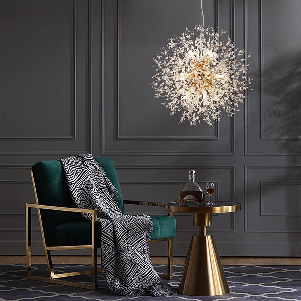 Isamacc 12-Light Firework Chandelier, Gold Stainless Steel Sputnik Pendant, 21.6" for Dining Room/Bedroom, Model CK111