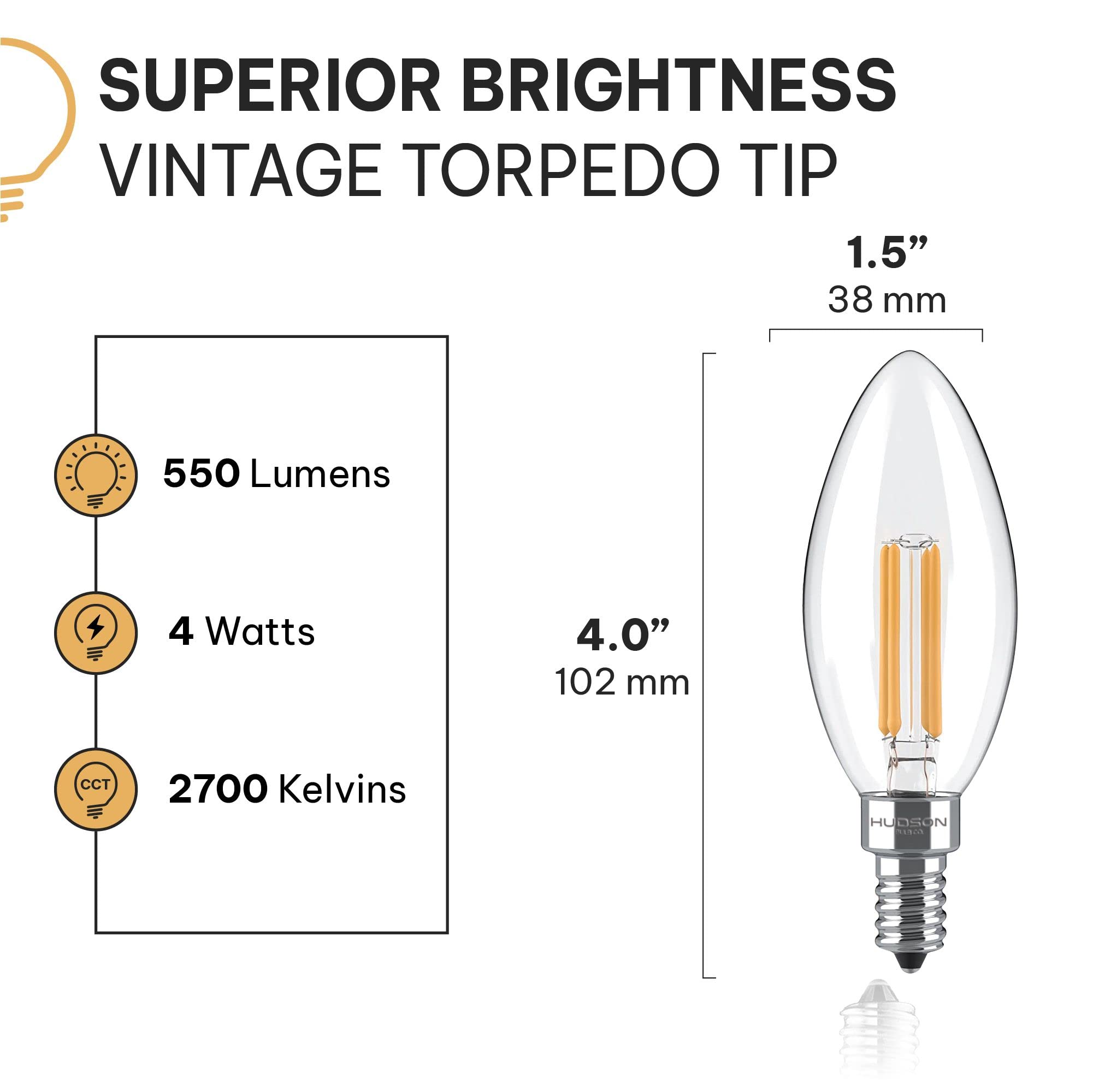 Dimmable E12 Led Candelabra Bulb Set - 4W, 40W Equivalent - 2700Kwarm Light Vintage Style Candle Lightbulb For Chandelier, Ceili