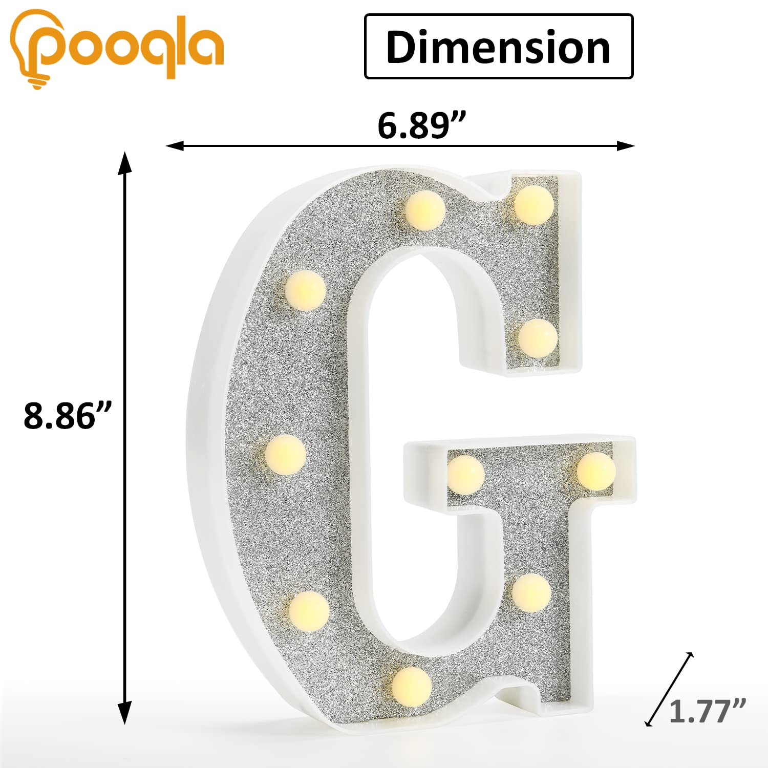Pooqla LED Marquee Letter Light Sign, 18 Colors, Battery Powered, Glitter Silver, Remote Control for Parties and Decorations