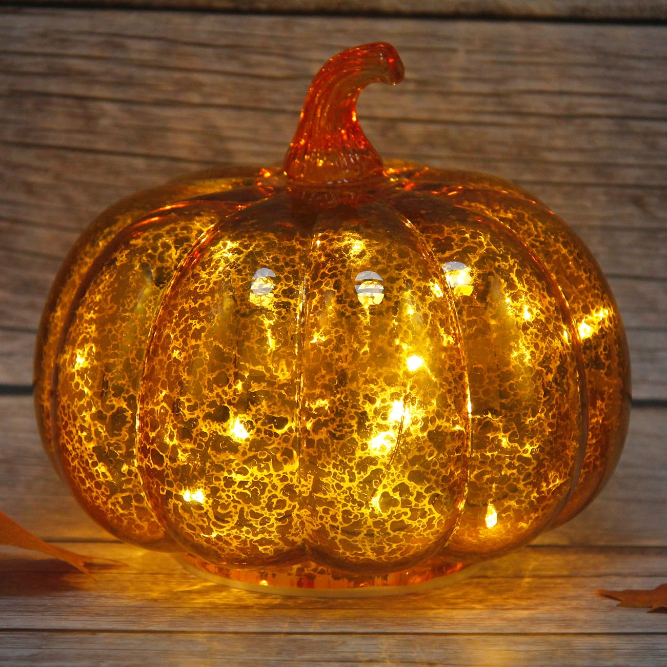 Cfdecor Mercury Glass Pumpkin Light With Timer, Battery Operated Led, 10 Fairy Lights, Gold2, Model Mge, Ideal For Halloween & Thanksgiving Decor