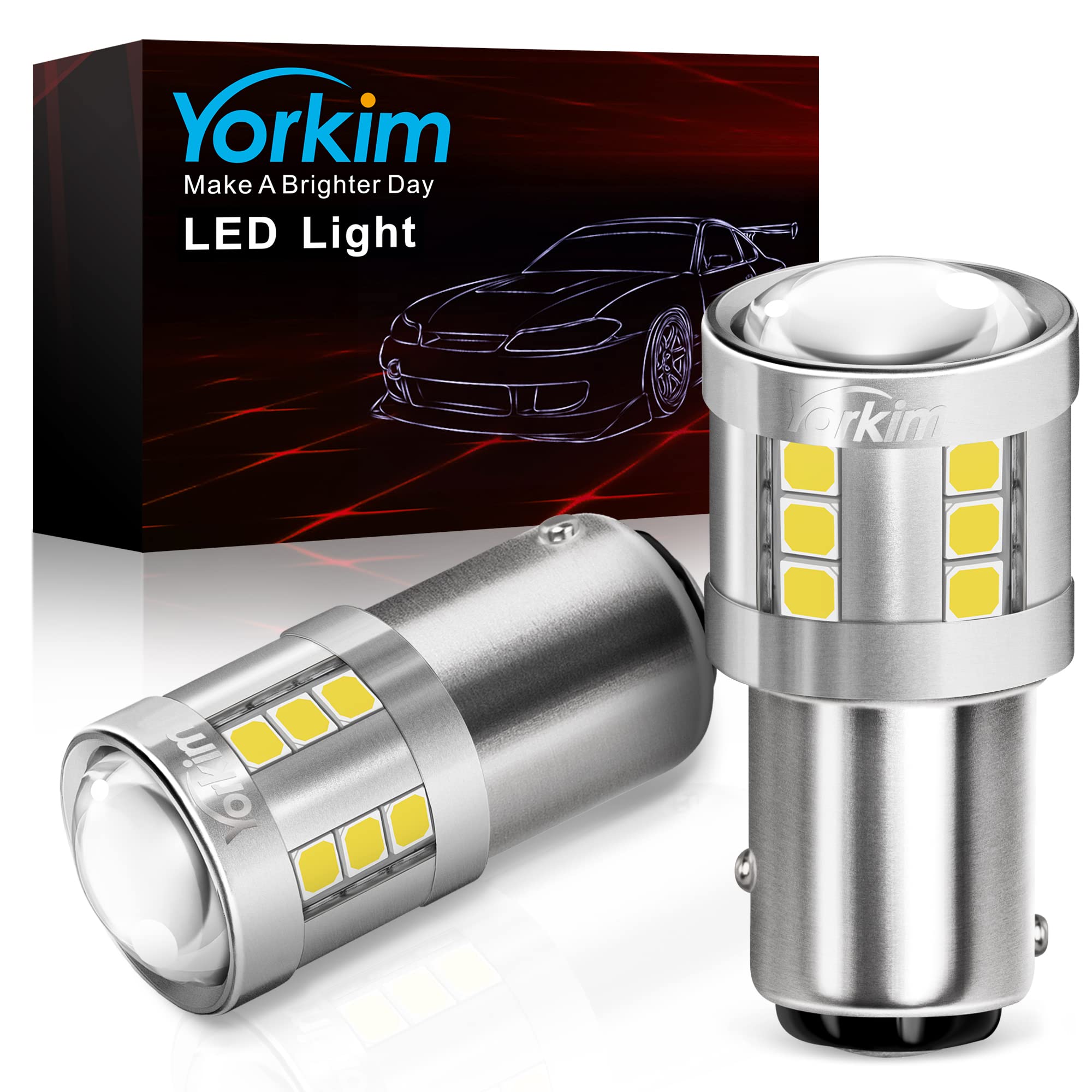 Yorkim 1157 LED Bulb, 3000 Lumens, Aluminum, Pack of 2, White, Model 1157-3214, 2357 LED Replacement for Car Lights