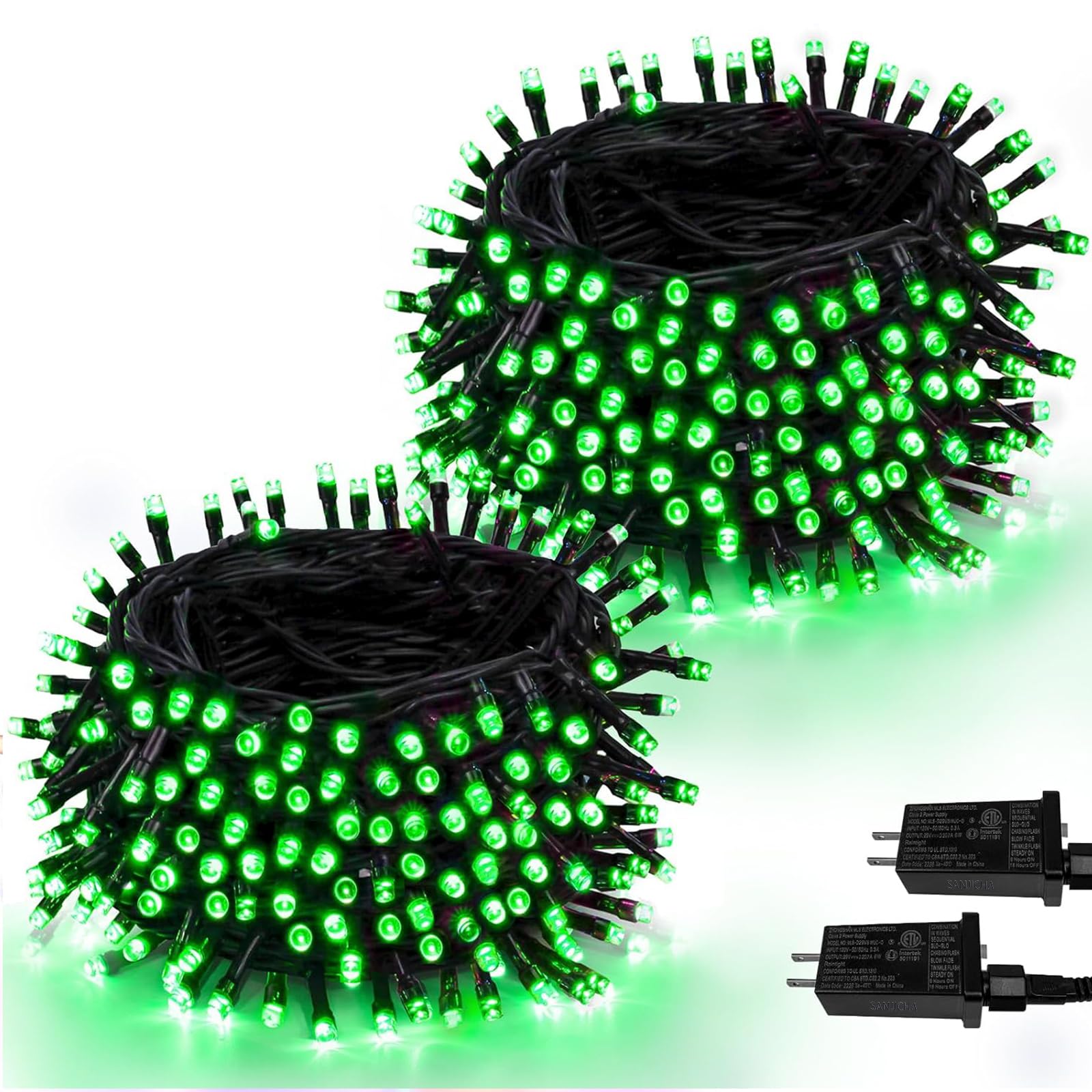 SANJICHA 200 LED Green Christmas Lights, 66FT Indoor/Outdoor Waterproof String Lights, Model MLS-D29V6WUC-O, 2-Pack