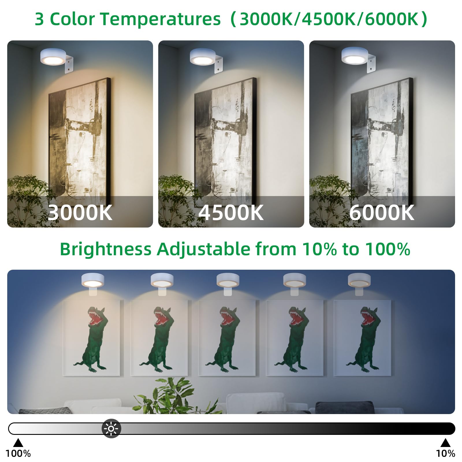 Ovyiech Wireless Picture Lights, Rechargeable Battery Operated, Dimmable, 4 Pack, White, Model XS-PCL03-04WT
