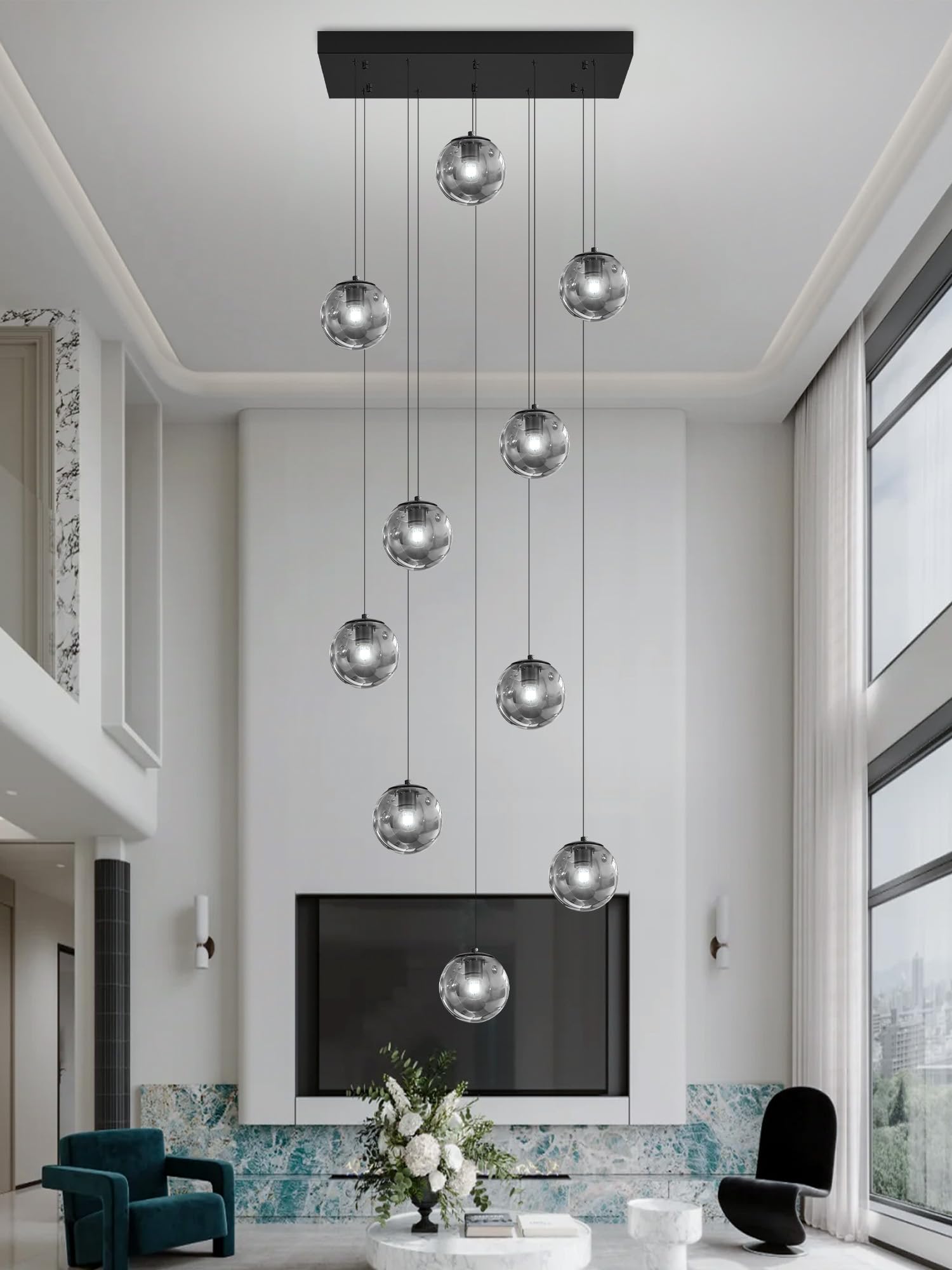 ykolupty Rectangular Chandelier 10-Light Smoke Gray Metal Fixture for Dining Room, Living Room, Foyer, Model TP3016-YH-10H-CT
