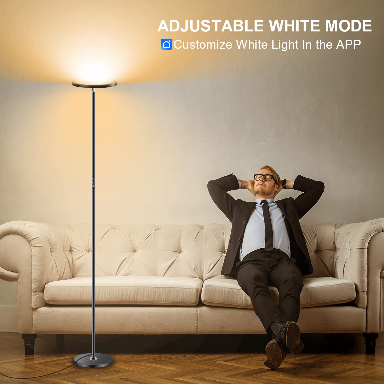 Upgraded 30W Smart Floor Lamp Compatible With Alexa, 2 In 1 Color Changing Rgb And White Light Led Lamp, Double Side Lighting Di