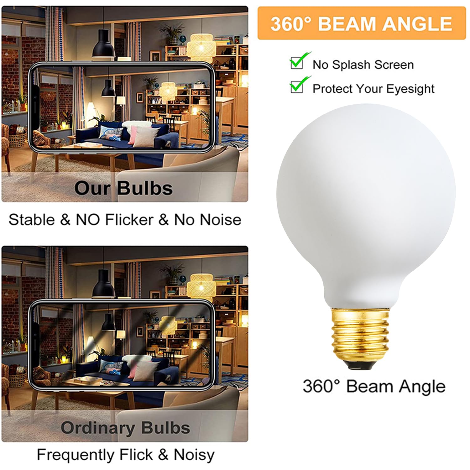Leools Led Light Bulb G25/G80 Dimmable Flick-Free Matt 6W Frosted Glass Cri95 Warm White 600Lm, 60W Equivalent Vintage Led Ediso