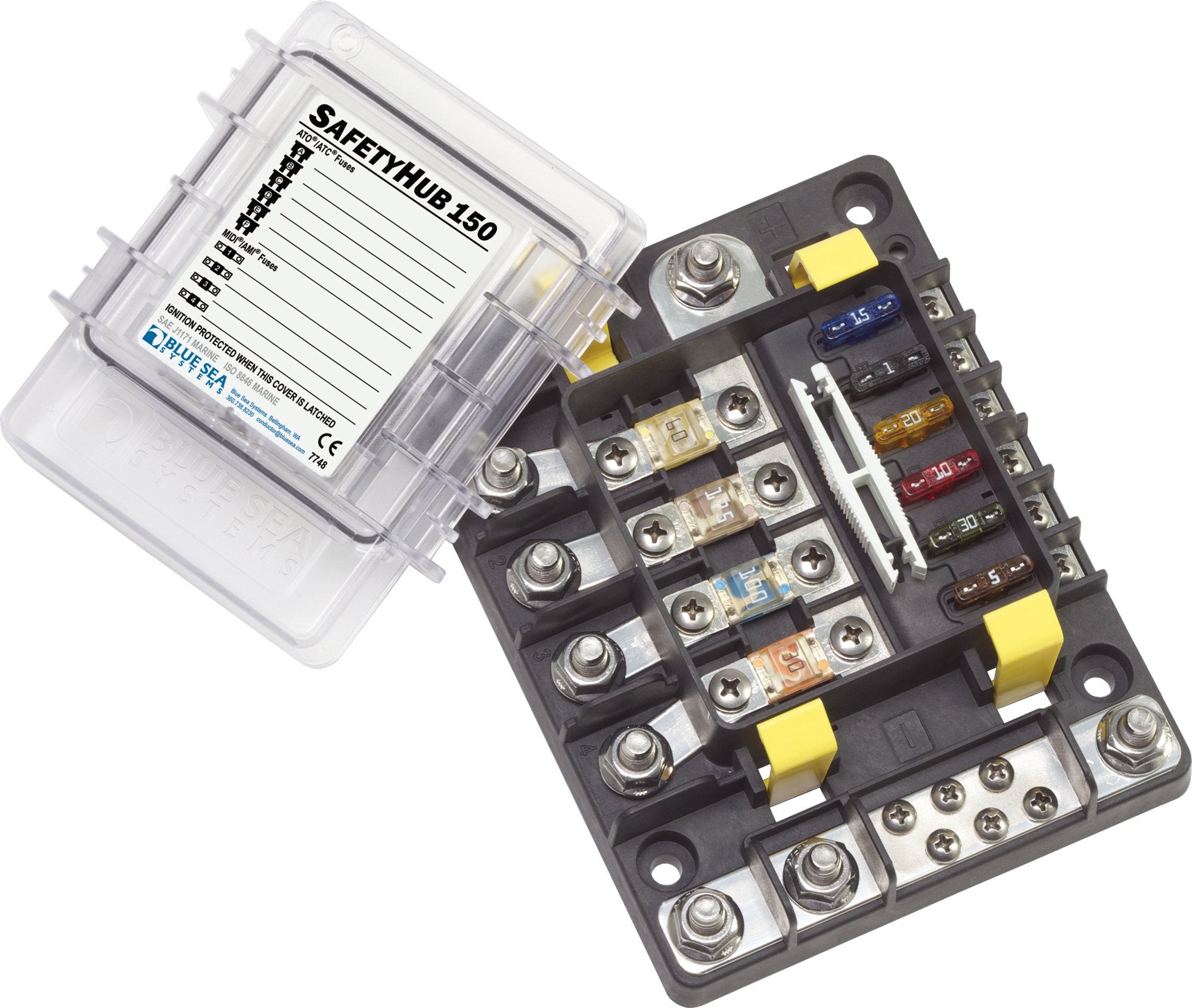 Blue Sea Systems Fuse Block SafetyHub 150, Ignition Protected, Plastic, One Size, Model 7748