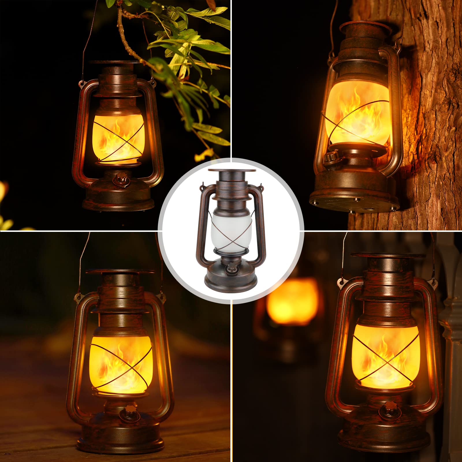 Solar Lantern Outdoor Hanging Solar Lights Dancing Flame Led Waterproof Camping Lamps  Auto On/Off  Landscape Decor For Table Patio Garden Yard Pathway Porch (Pack Of 2)