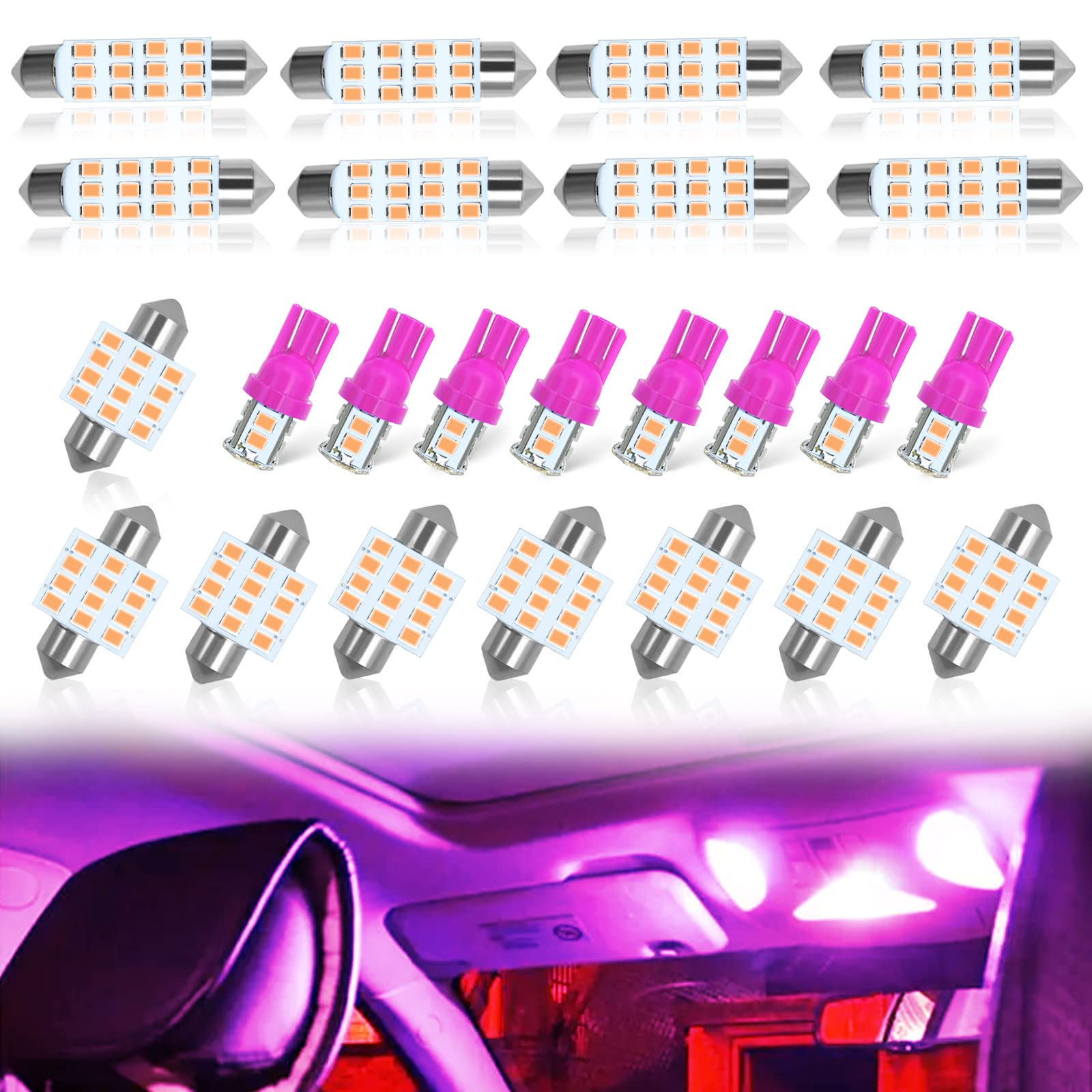 Yogeier Car Led Bulb, Pink, 24 Sets, Compatible With All Vehicles, Wide Range Of Applications, Easy Installation