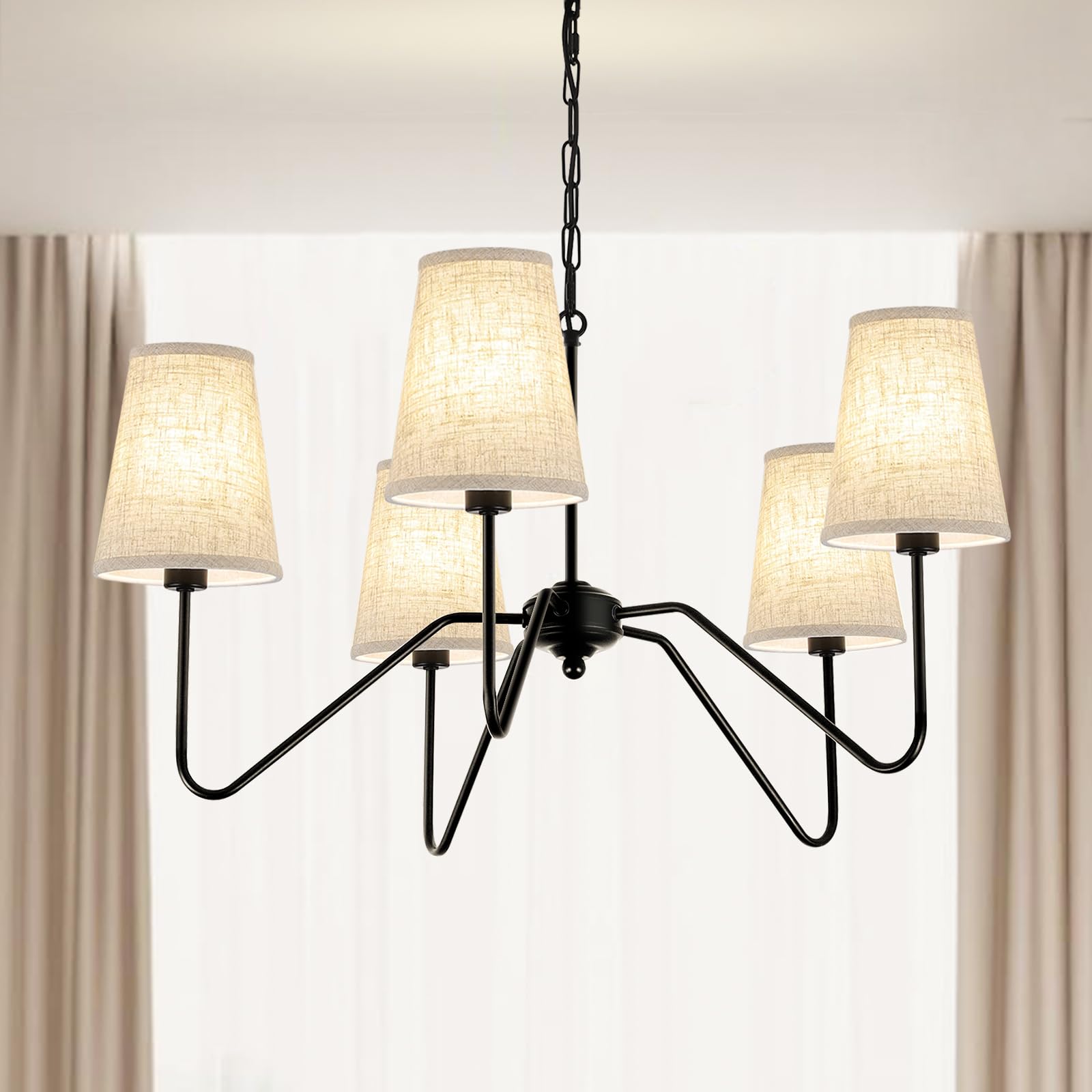 Jsdorsy Chandelier With Linen Shade  Black Dining Room Light Fixtures Over Table  Classic Pendant Light Fixtures Ceiling Hanging Lighting For Living Room Bedroom  5-Arm  30 Dia