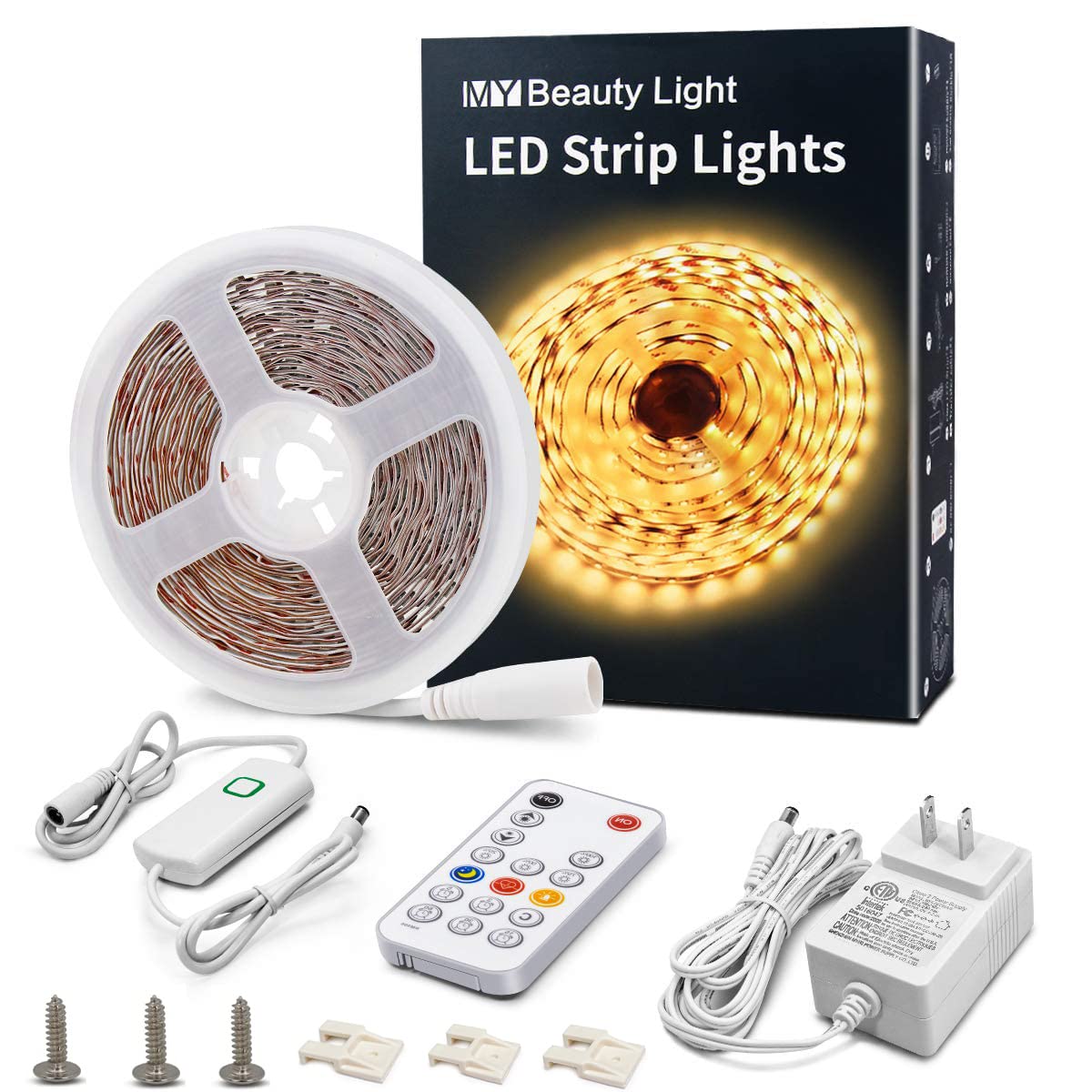 MY BEAUTY LIGHT LED Strip Lights, Warm White, 16.4ft, Dimmable with RF Remote, 3000K, Model ZH115-3000K