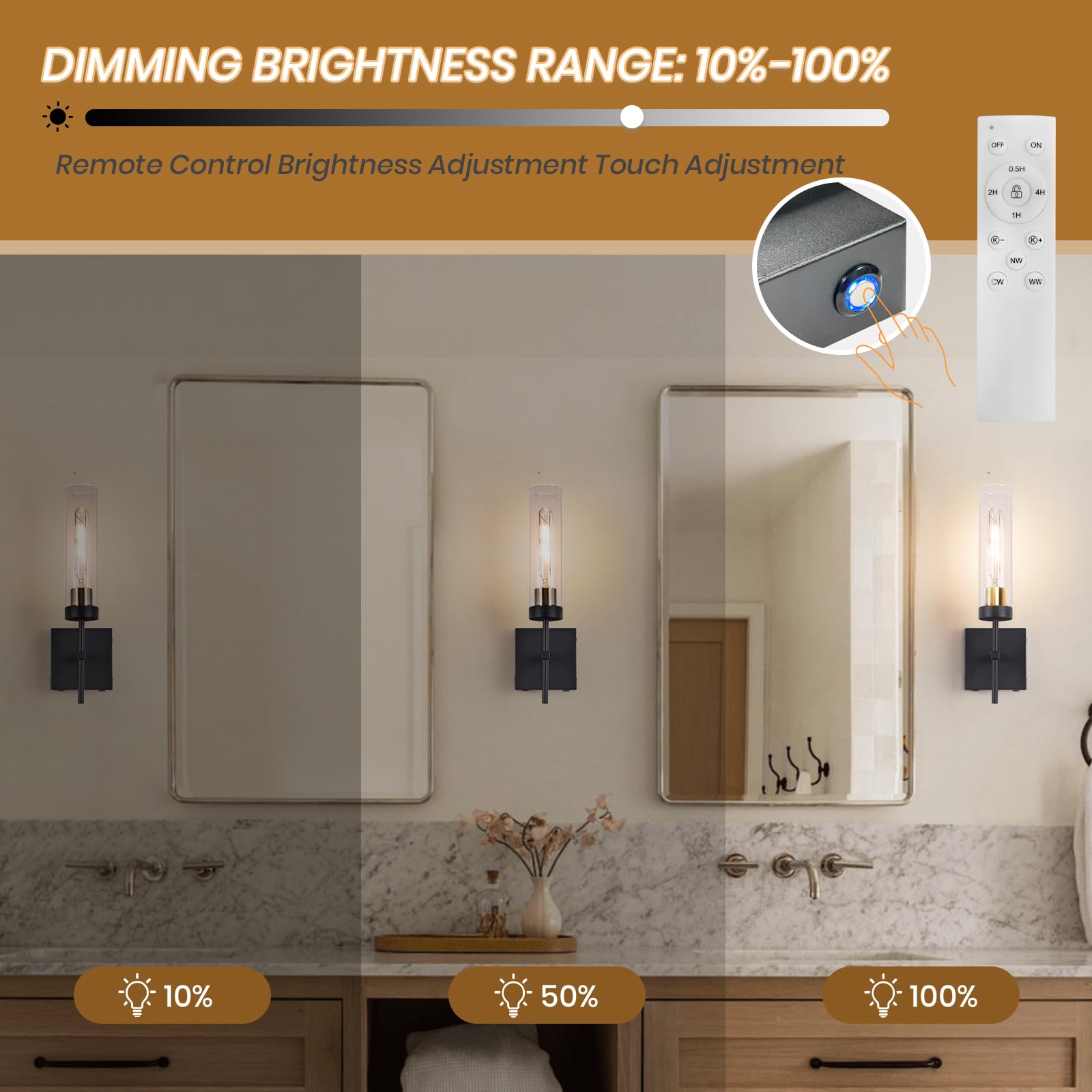 Loiogohot Wall Sconces,Battery Operated Wall Sconce Infinitely Dimmable With Remote Control,15000Mah Endurance 200 Hours,Fast Ch