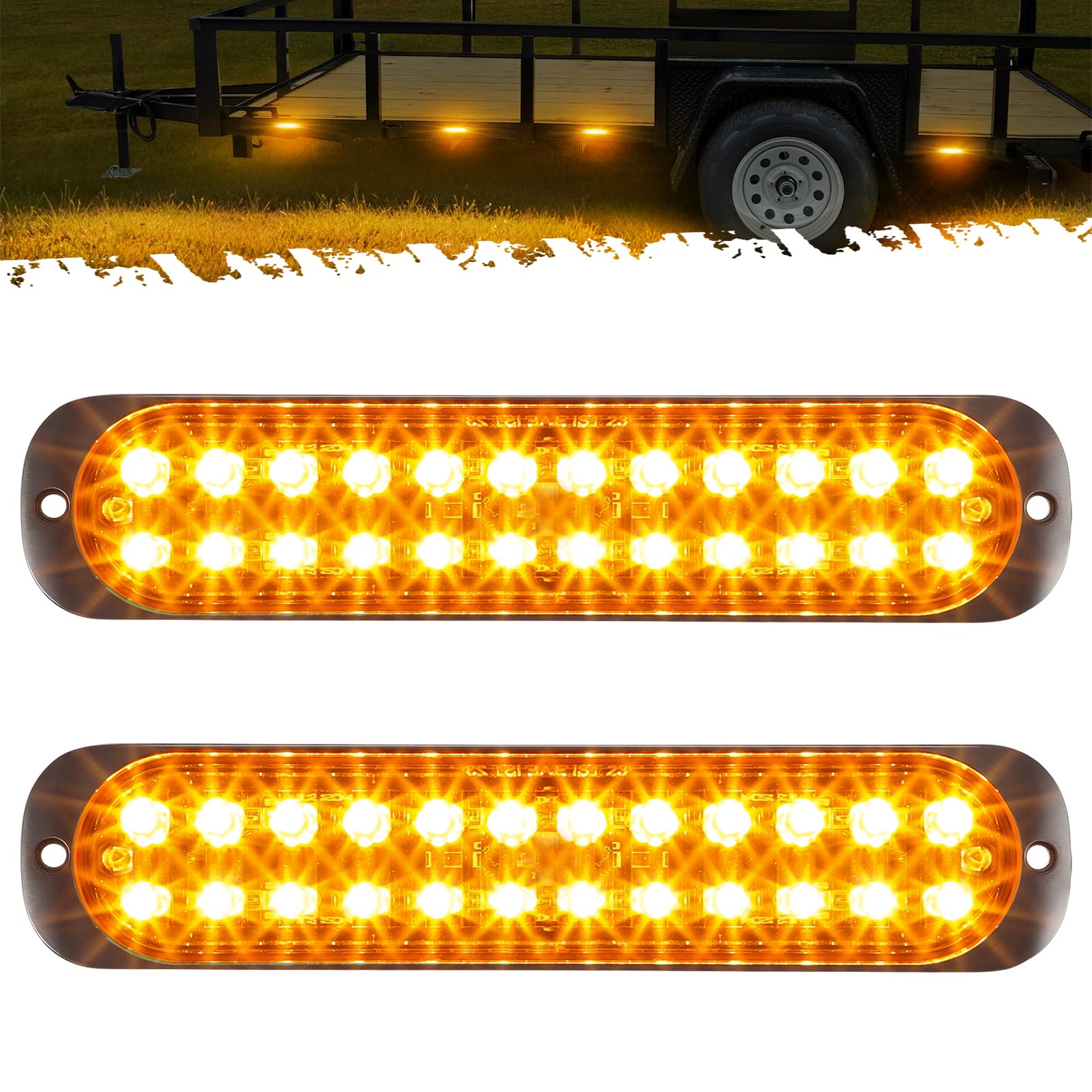 Partsam 2Pcs 7.5 inch Aluminum Housing Amber 24LEDs Trailer Side Marker Turn Signal Light  Surface Mount Clearance Lights of Truck Tractor RV Pickup  IP67 Waterproof