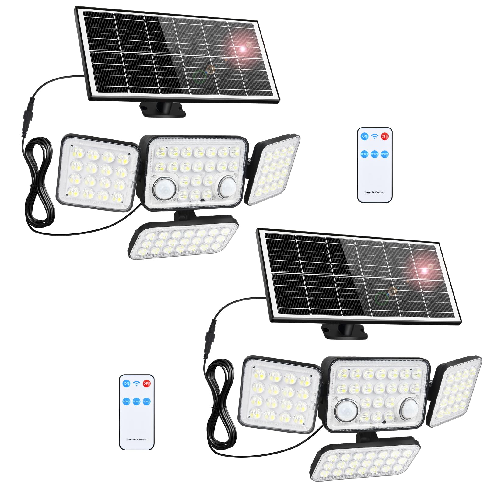 Aialun Solar Security Lights Outdoor, 8500K, 292 LEDs, 4 Heads, Remote Control, Black, Model TYN-4Y, 2 Pack