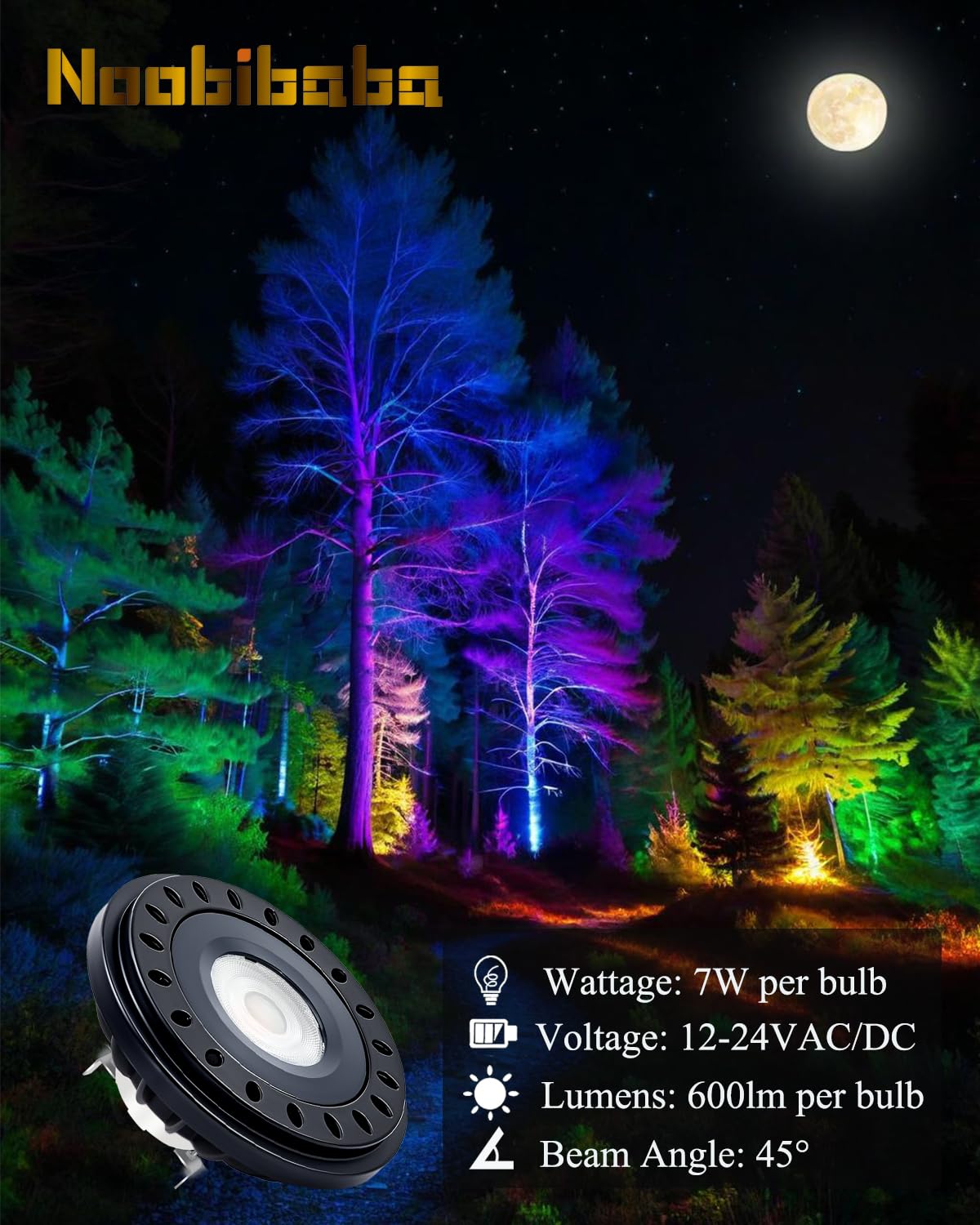 Noobibaba PAR36 LED Bulb, 7W Color Changing RGB + Warm White, 12V-24V, Aluminum, 2-Count