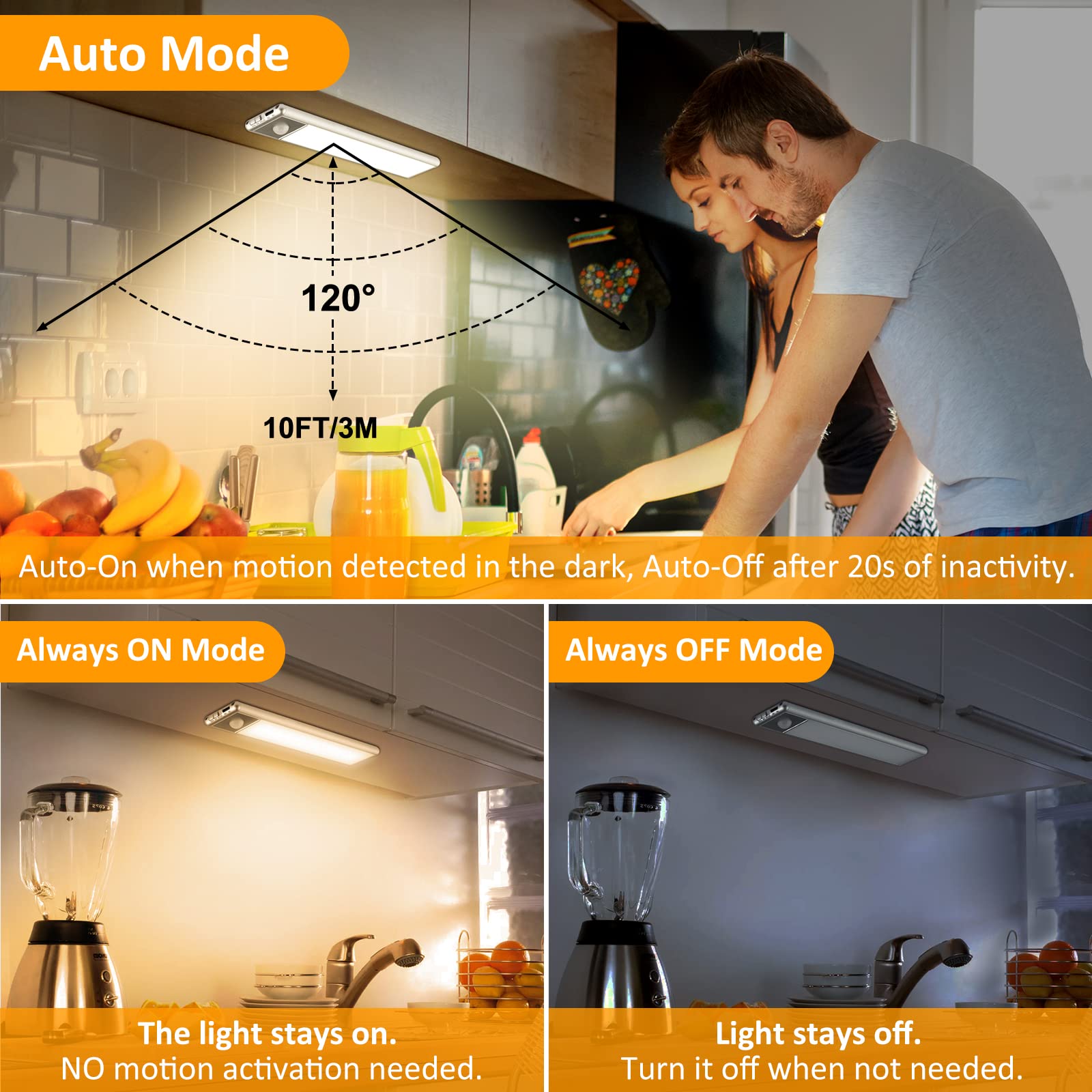 Ylxs 30-Led Motion Sensor Under Cabinet Lights, Magnetic Rechargeable Under Counter Closet Lighting, Wireless Light Bar Stick-On