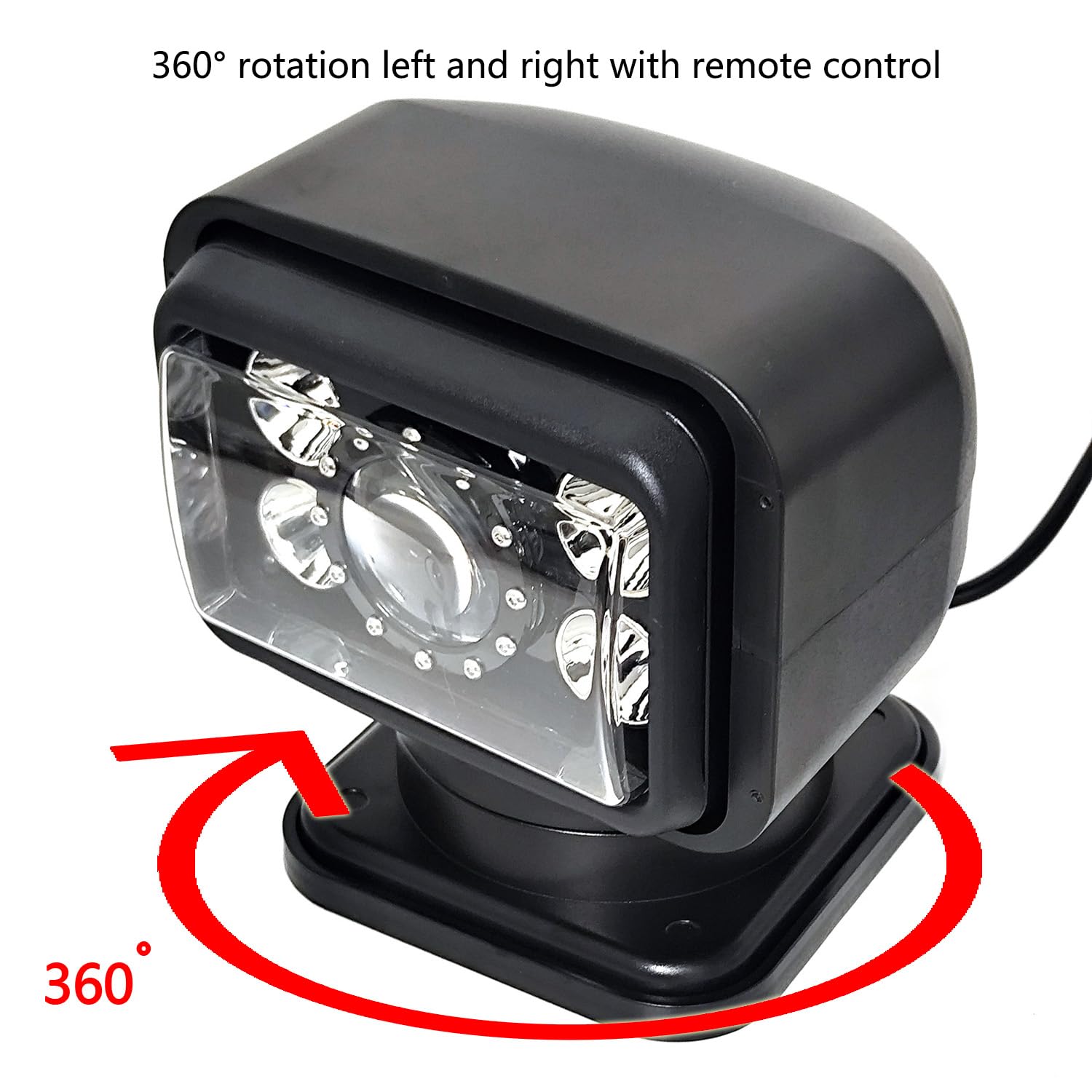 JIUHUAN LED Search Light 70W 7 Inch Black Aluminum 360° Rotating Remote Control Waterproof Work Light Model JH116-70W