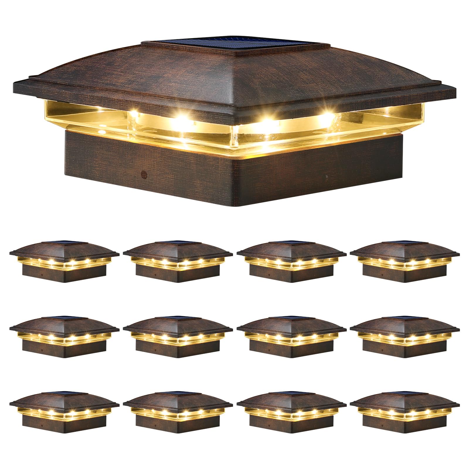 VOLISUN Solar Post Cap Light Outdoor 16pack Solar Deck Fence - Post Lights Waterproof for 4x4 Wooden/4x4 Vinyl  with Warm White/Cool White for Garden/Patio/Porch