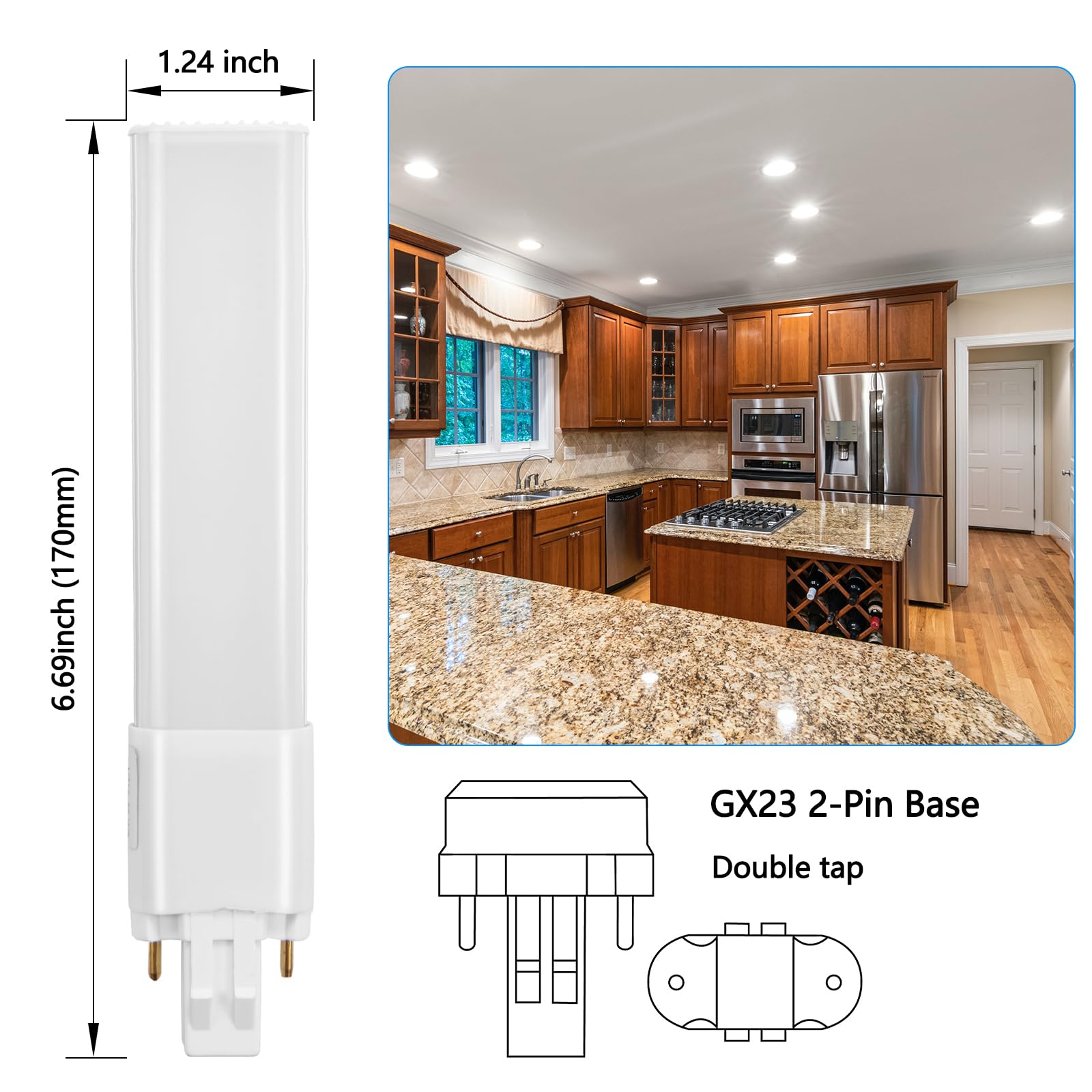 Hengbo Gx23 Led Bulb, 6W Daylight White 6000K, 180° Beam Angle, 2