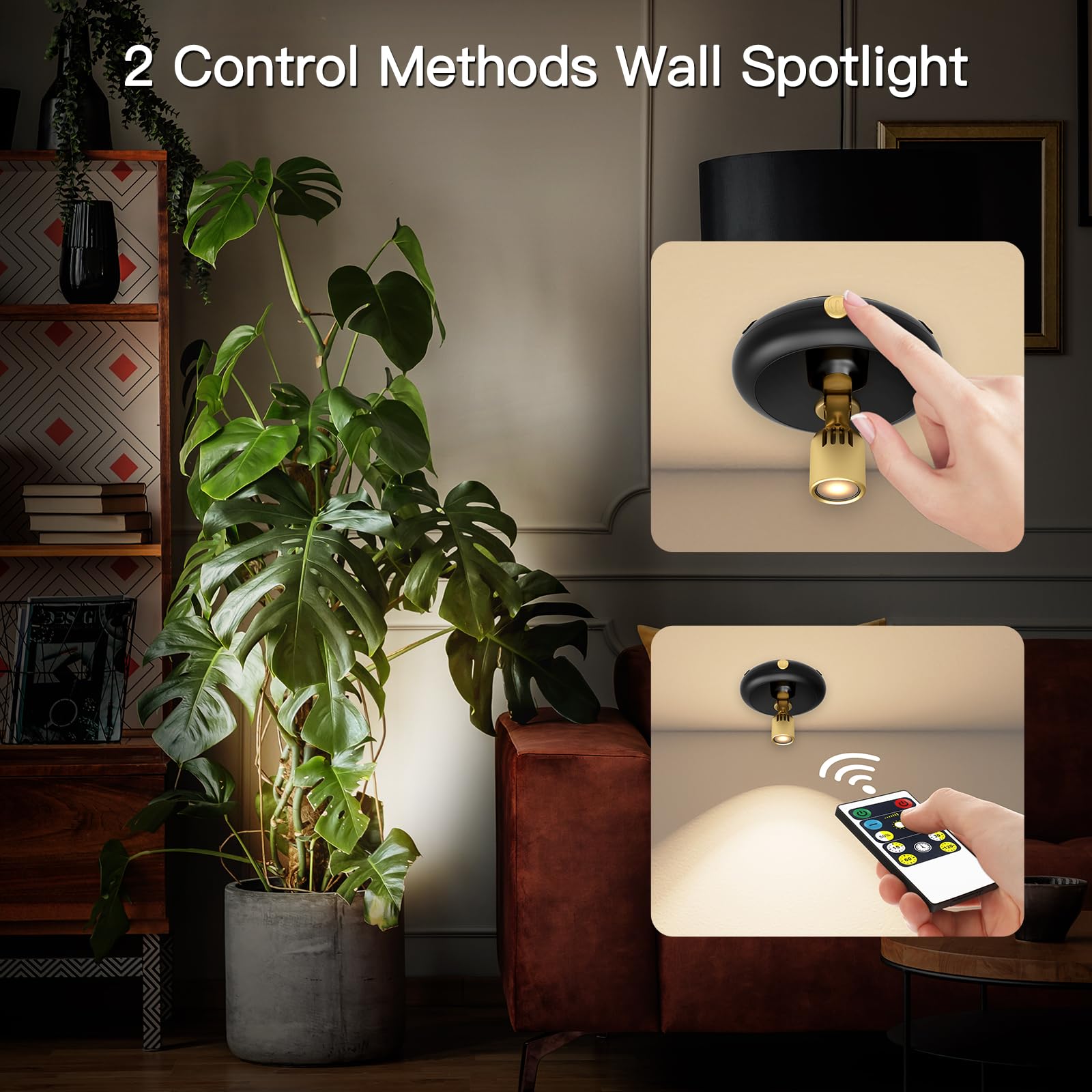 Indoor Plant Spotlight Battery Operated,Picture Light With Remote,Wall Painting Light,Wireless Uplight Dimmable Timer,Spot Light