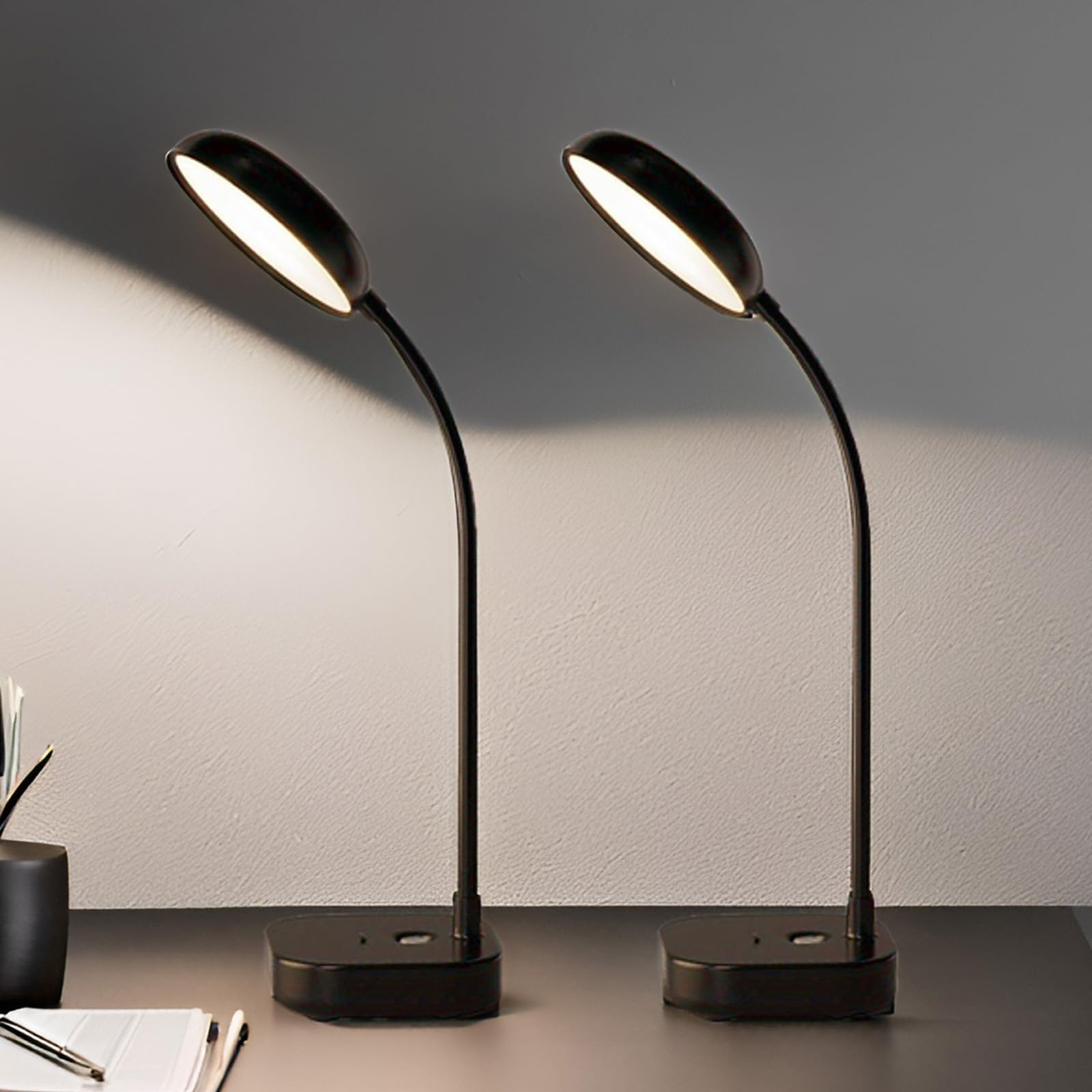Hepan Block Small Led Desk Lamp Rechargeable,2 Pack Black,20Pcs Eye Protection Light Bead,3 Color Lights,Adjustable Brightness,4