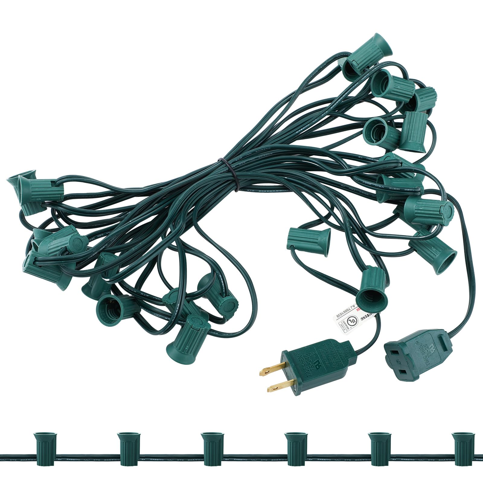 Copkim C7/e12 Christmas Light String Set, UL Listed C7 Christmas Light Strand Spool Stringer 12 Spacing Spool Wire for Patio Bac