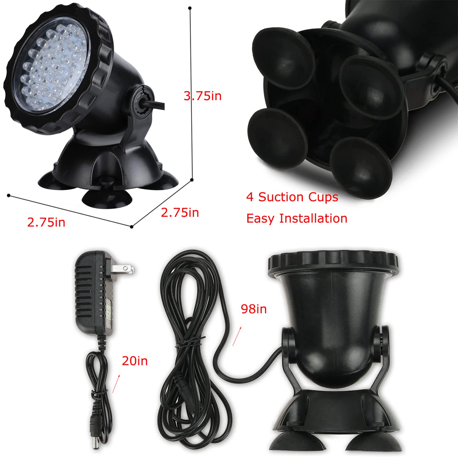 Zhgservu Underwater Pond Light - 3.5W Color Changing Submersible Spotlight, 36 Led, Waterproof Ip68, Ideal For Aquarium & Garden