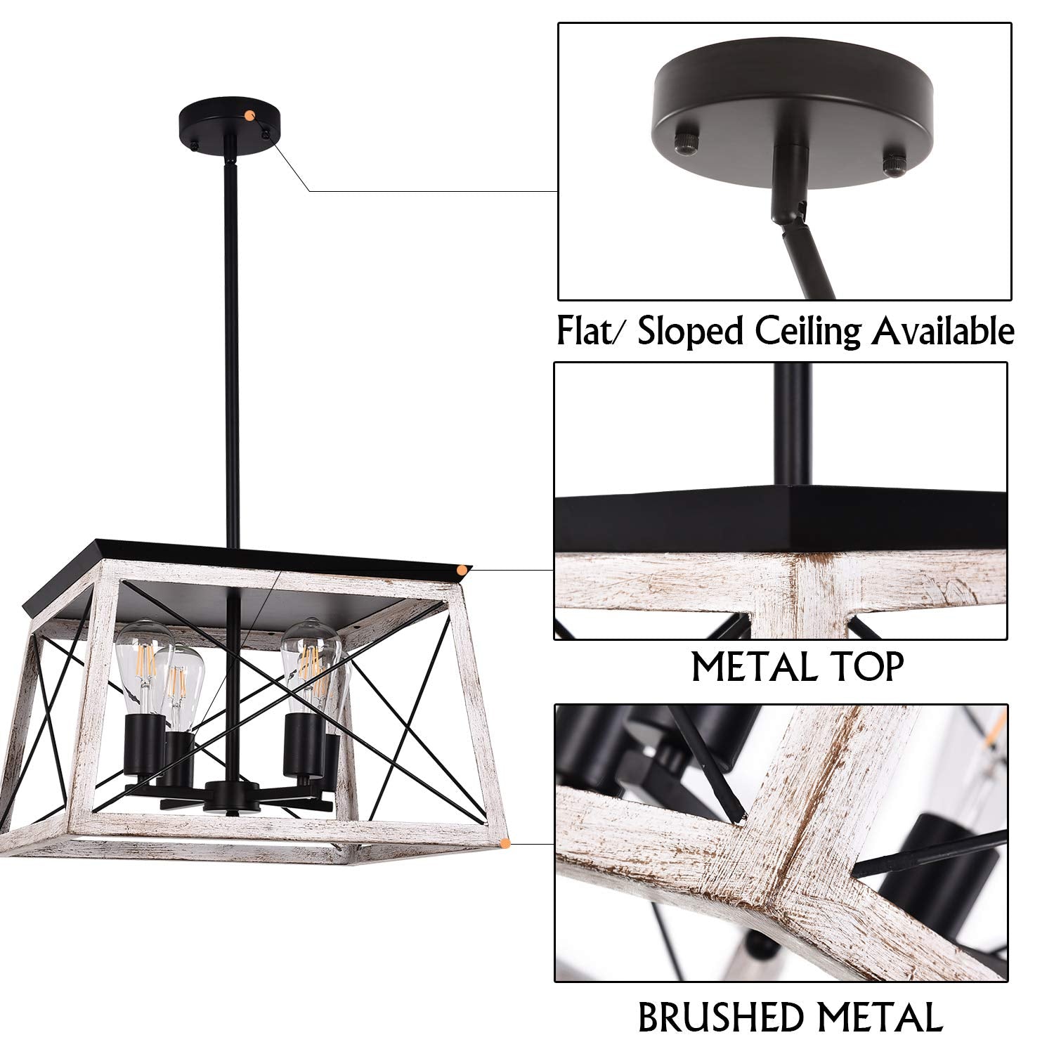 Luupyia 4-Light Farmhouse Pendant Light Fixture, Adjustable Vintage Chandelier For Dining Room