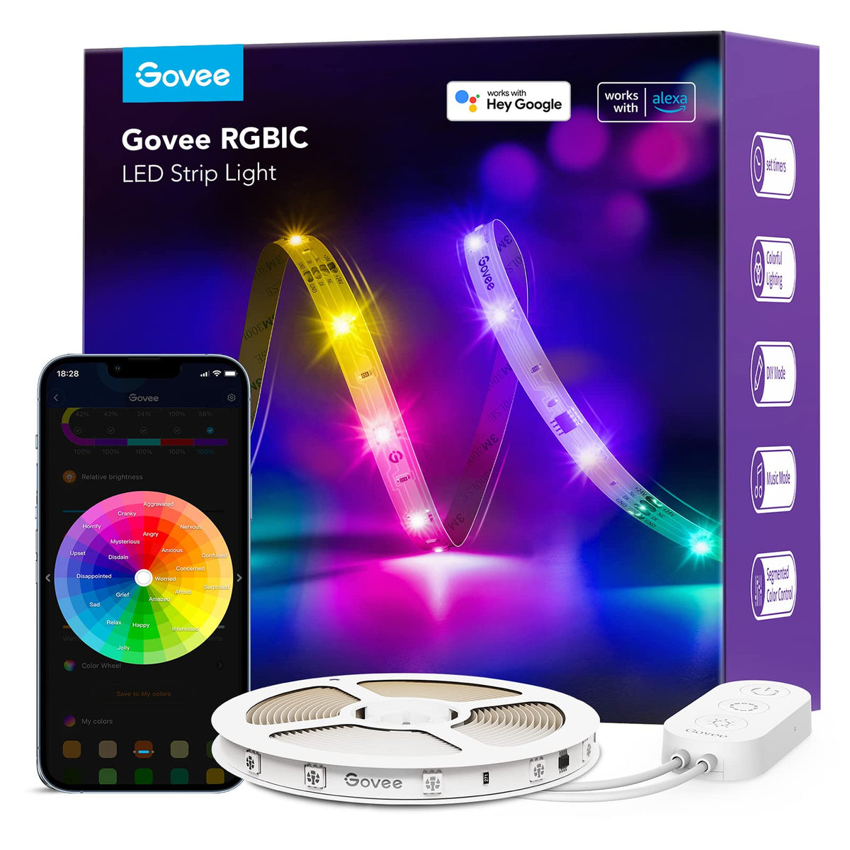 Govee Rgbic Alexa Led Strip Light 16.4Ft, Smart Wifi Led Lights Work With Alexa And Google Assistant, Segmented Diy, Music Sync,