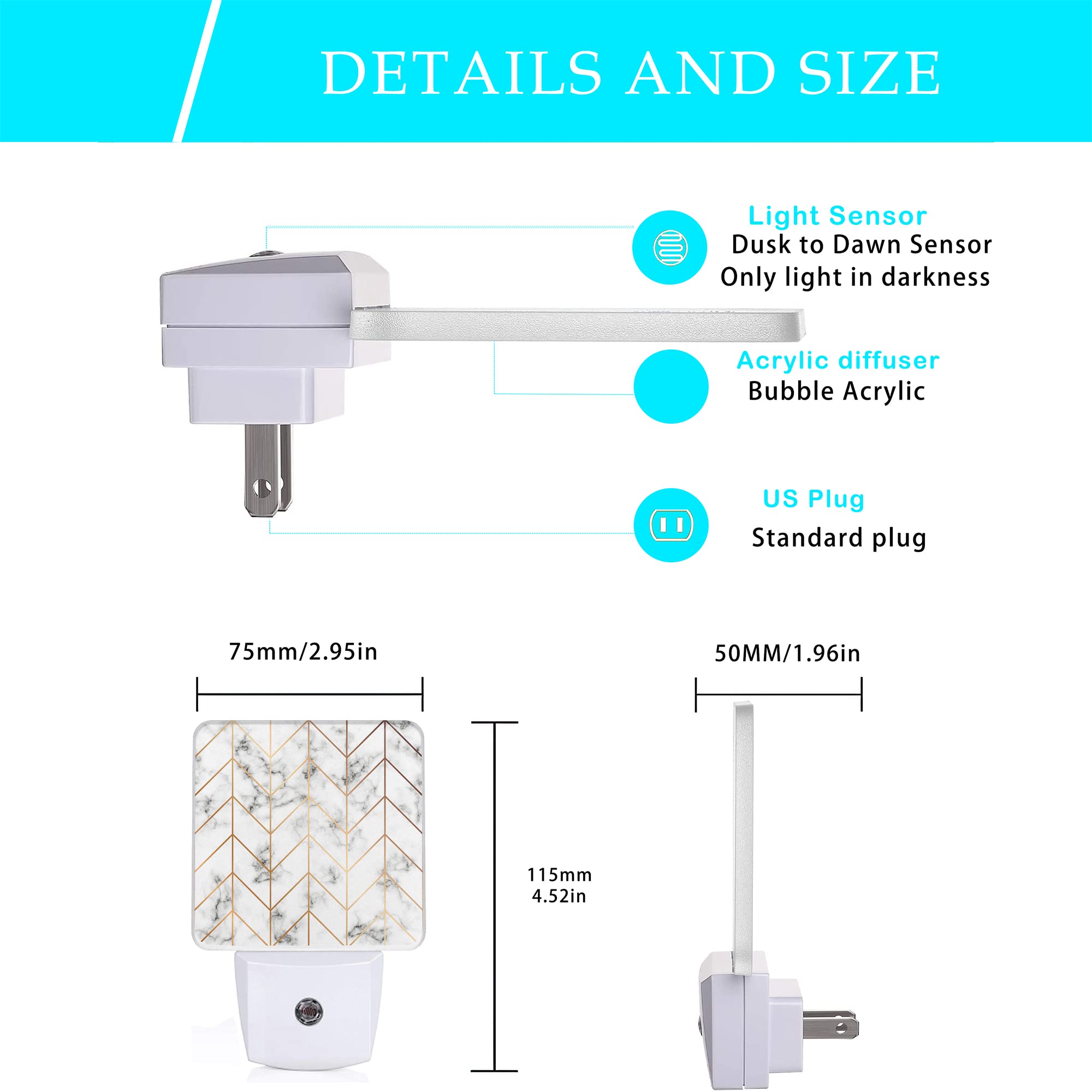 Oeaskly Marble Line Geometric Night Light,Plug-In Night Lights With Dusk-To-Dawn Sensor For Stairway/Hallway/Kitchen Sleep Frien