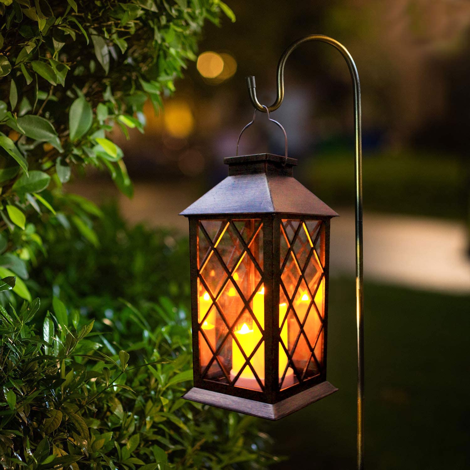 Nanzhujin Solar Lantern Outdoor, Waterproof 3 Led Flickering Candle For Garden & Party, Copper