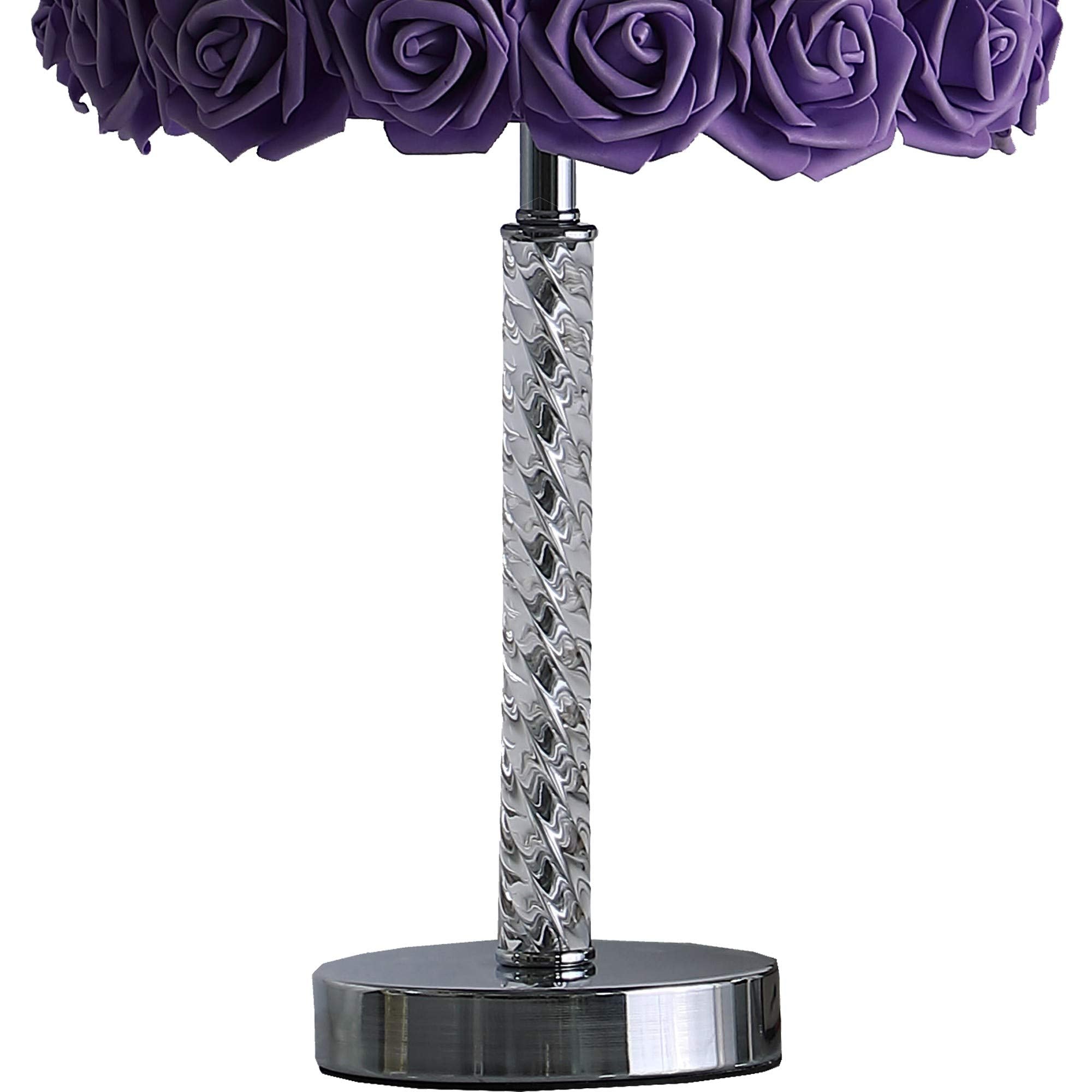 Benjara Bm231815 Bloom Roses Drum Shade Table Lamp With Twisted Acrylic Base, Purple