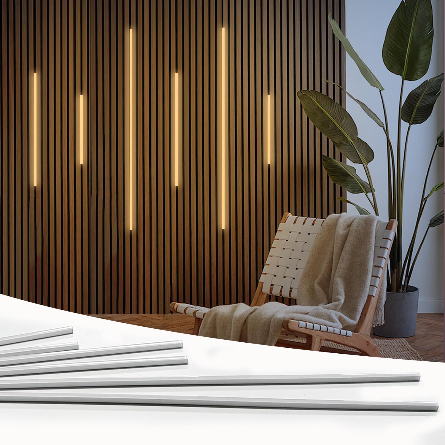 Hamrvl Led Recessed Lighting  Dimmable Self-Adhesive Led Strip Lights For Wood Slat Wall Panels  6 Pcs Warm White 3000K Touching Wall Panel Lights  Ambient Lighting For Acoustic Panels Cabinets